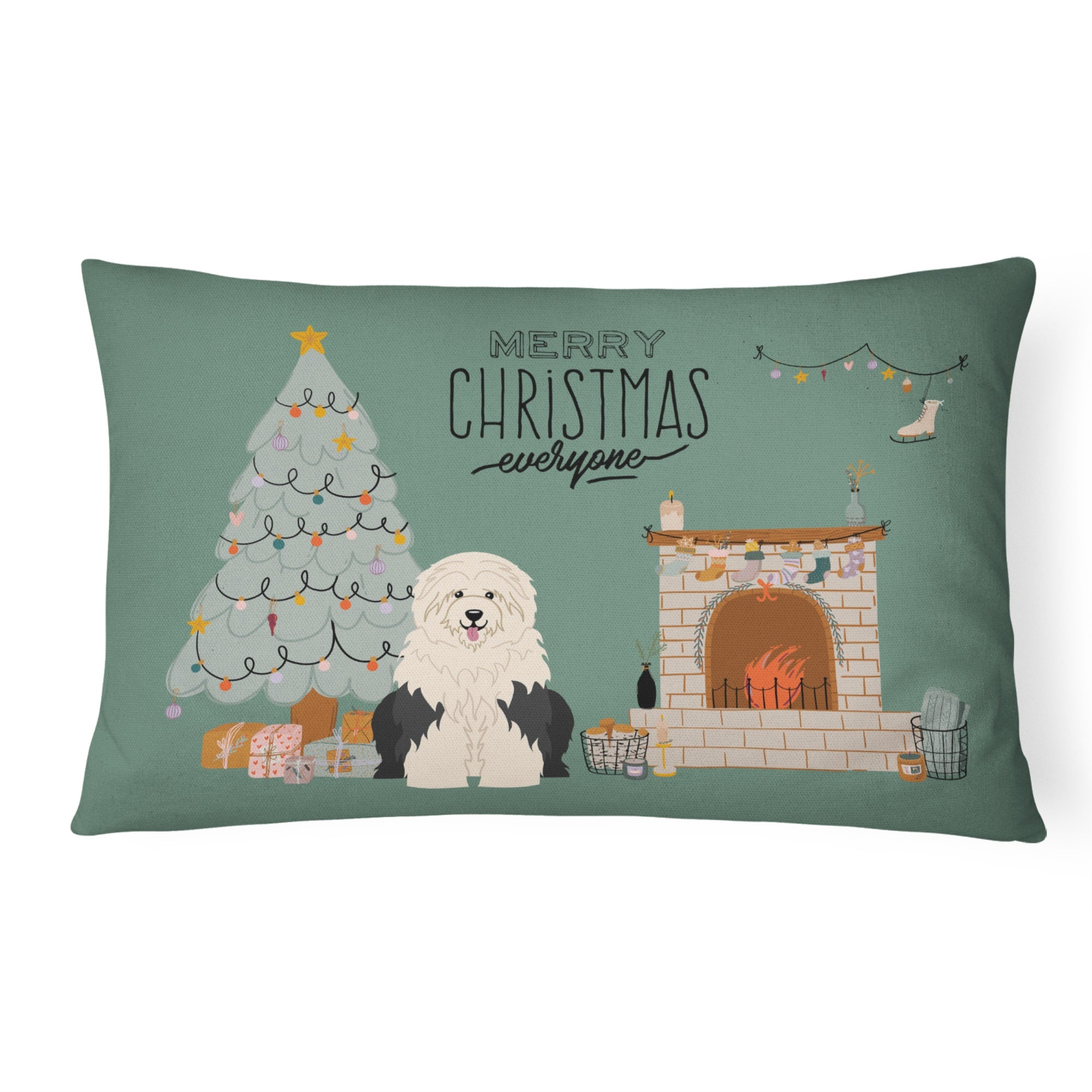 Old English Sheepdog Christmas Everyone Canvas Fabric Decorative Pillow