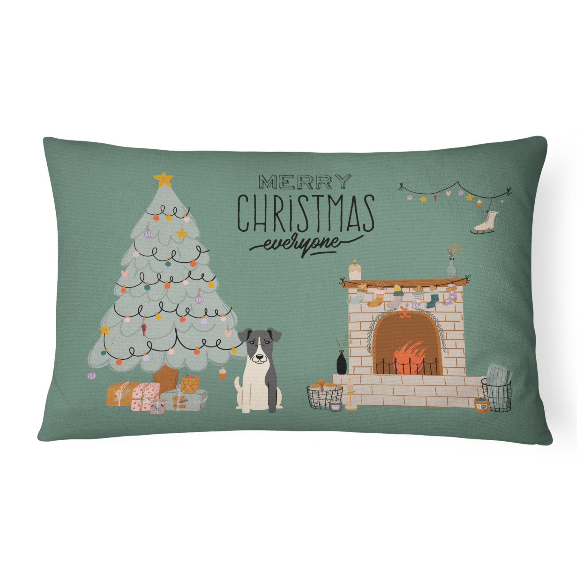 Smooth Fox Terrier Christmas Everyone Canvas Fabric Decorative Pillow