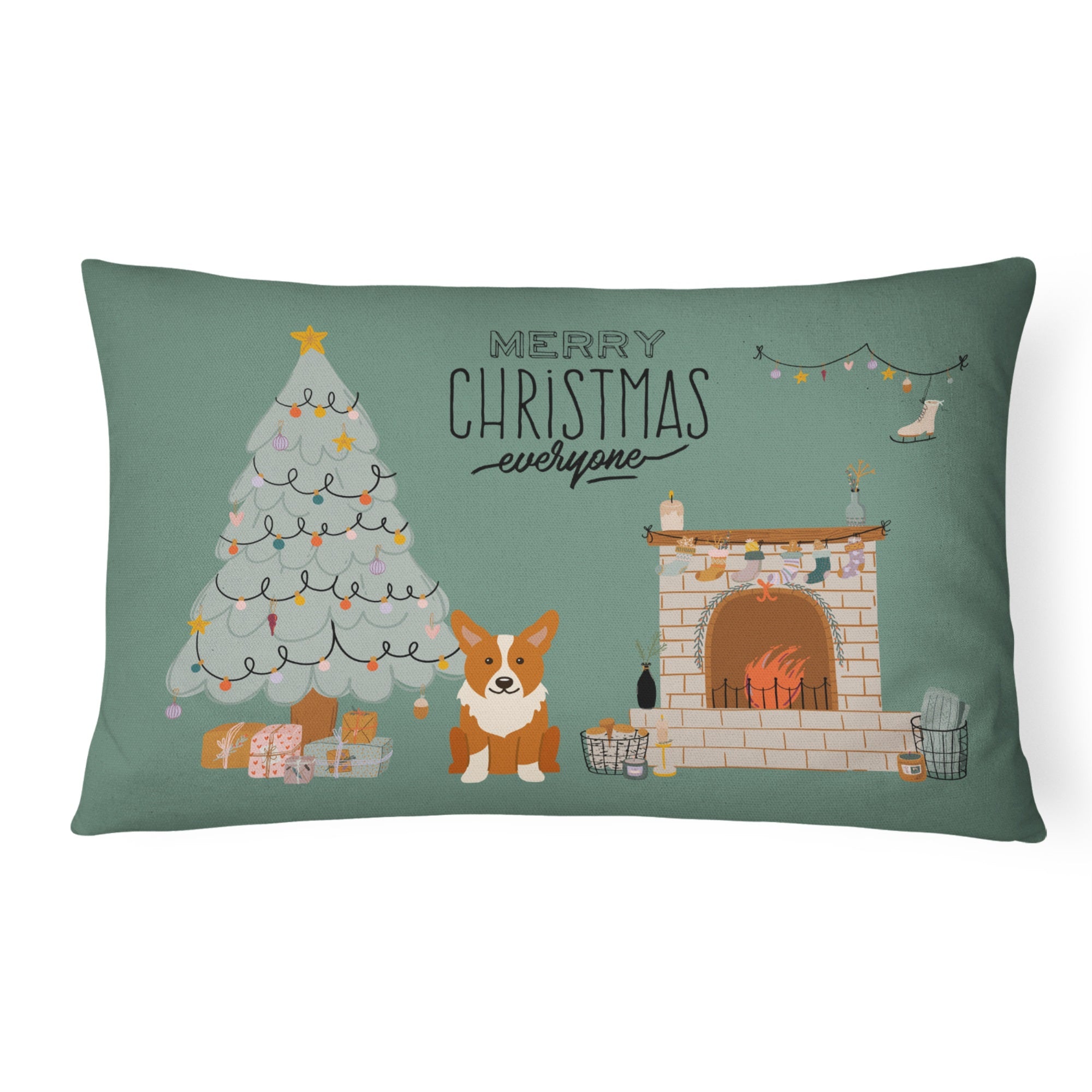 Corgi Christmas Everyone Canvas Fabric Decorative Pillow