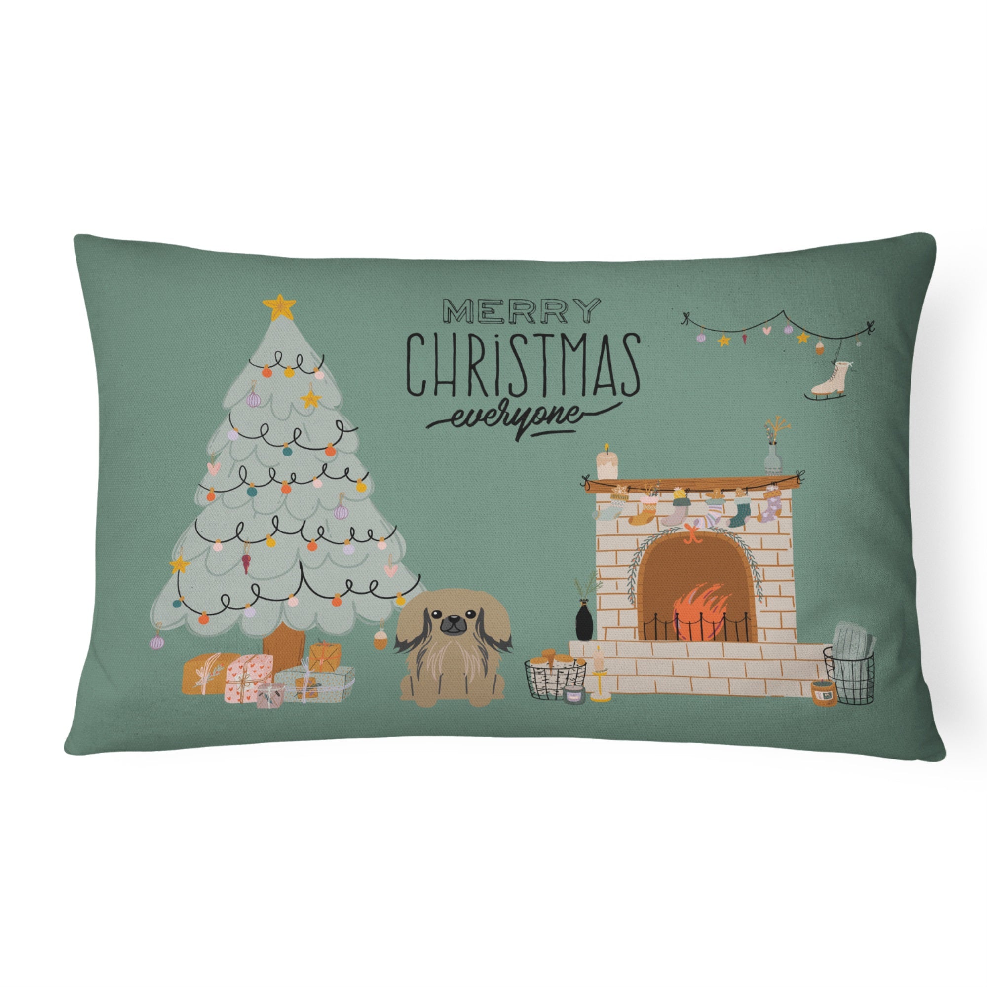 Tan Pekingese Christmas Everyone Canvas Fabric Decorative Pillow