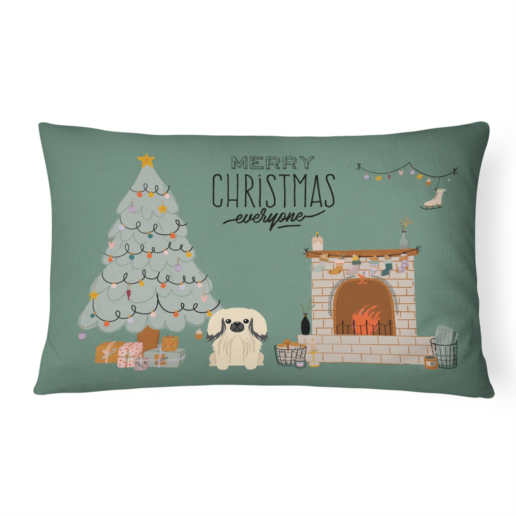 Cream Pekingese Christmas Everyone Canvas Fabric Decorative Pillow