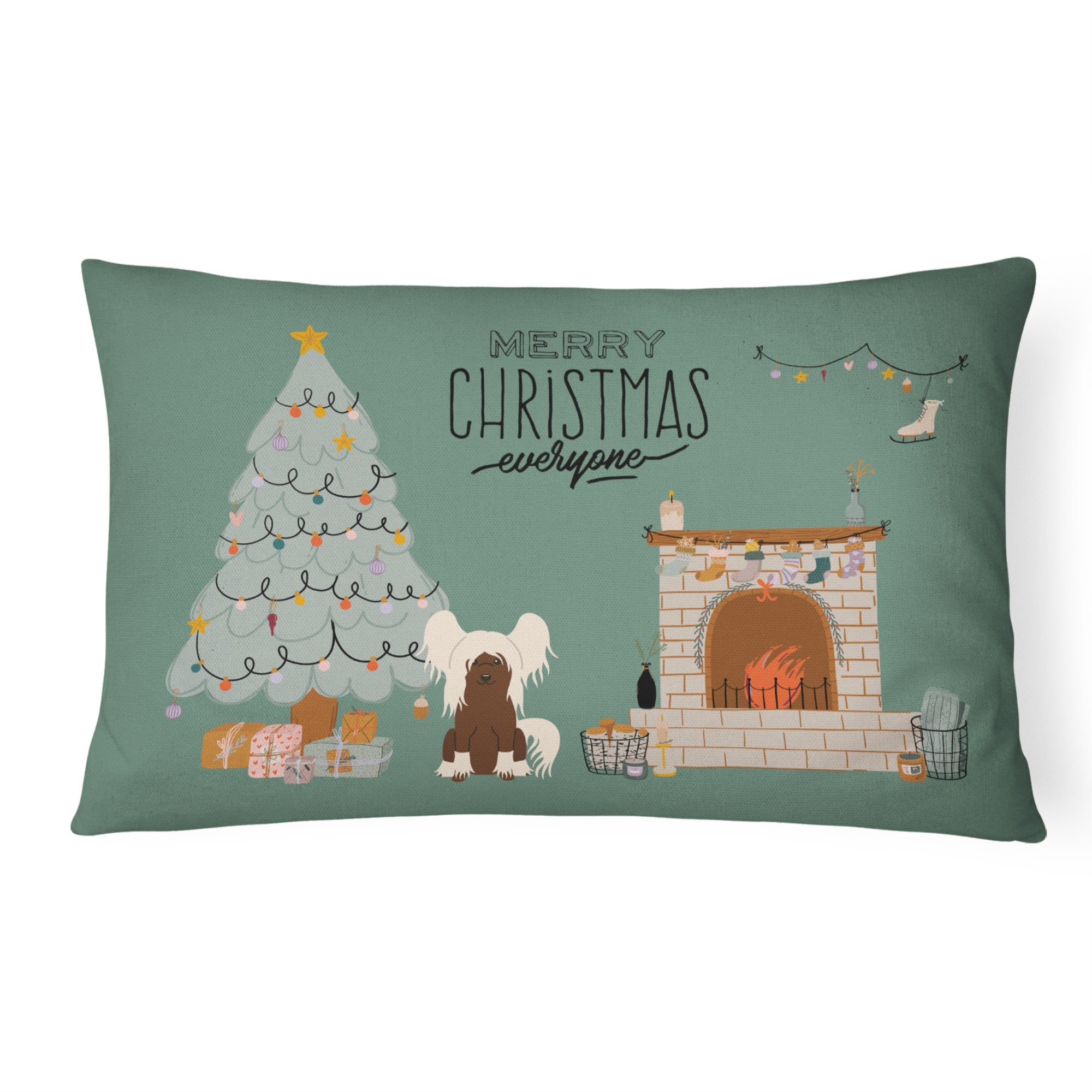 Cream Chinese Crested Christmas Everyone Canvas Fabric Decorative Pillow