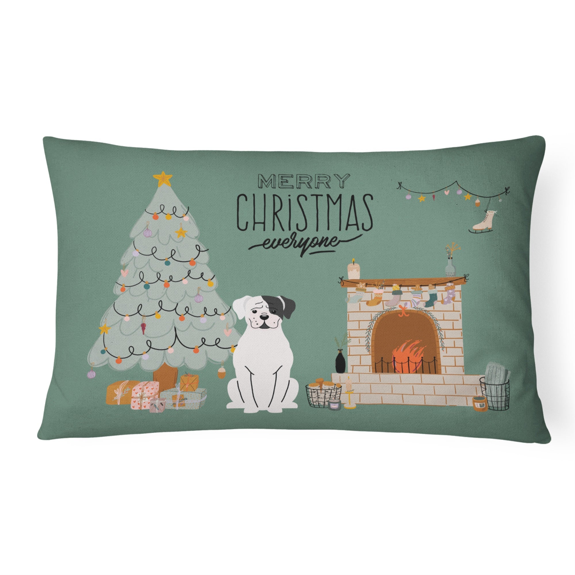 White Boxer Christmas Everyone Canvas Fabric Decorative Pillow