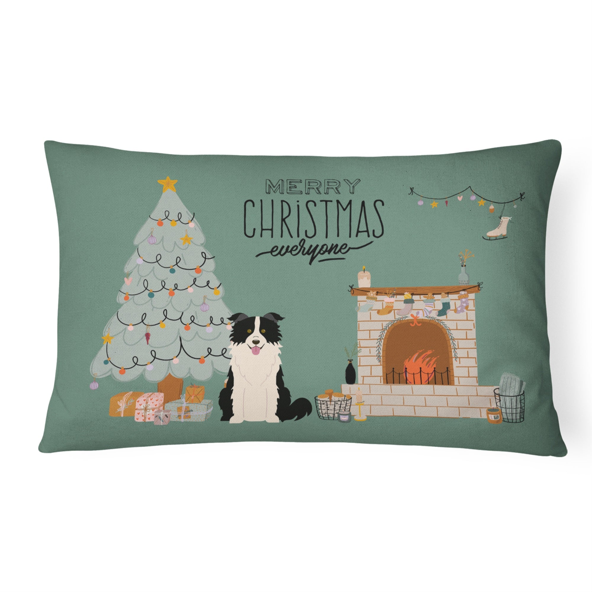 Black White Border Collie Christmas Everyone Canvas Fabric Decorative Pillow