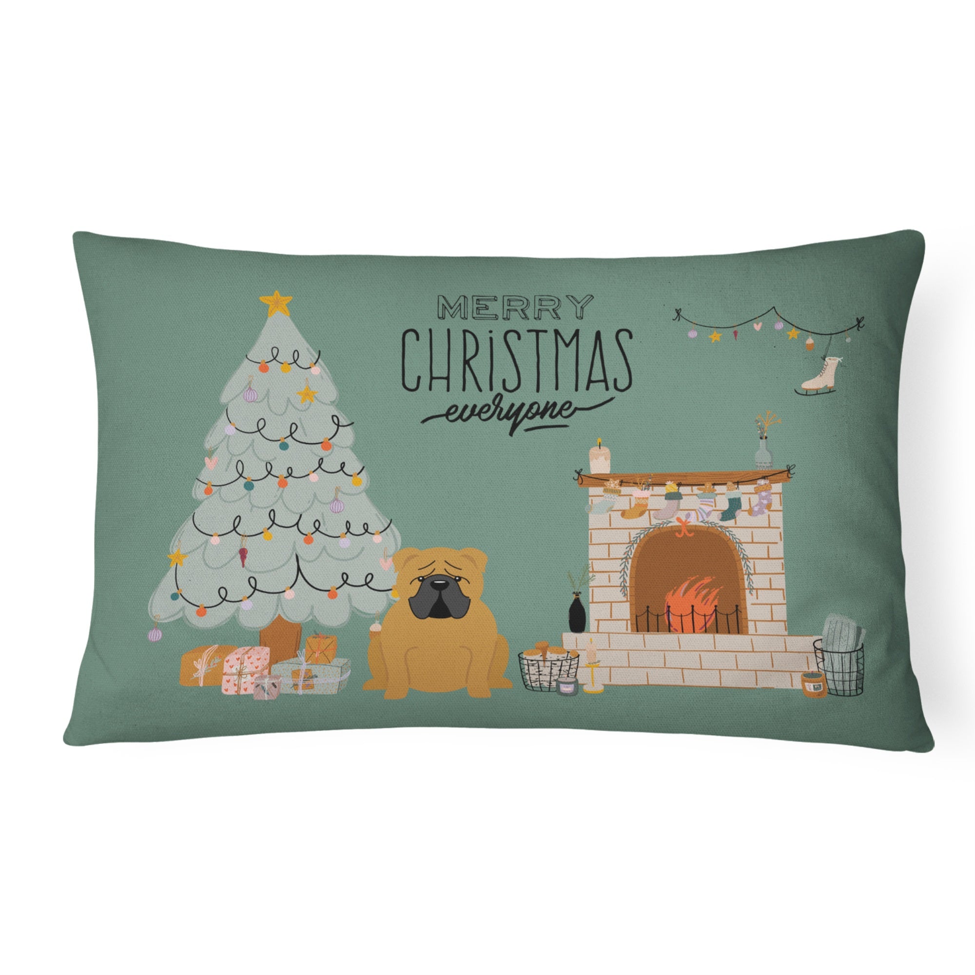 Red English Bulldog Christmas Everyone  Canvas Fabric Decorative Pillow