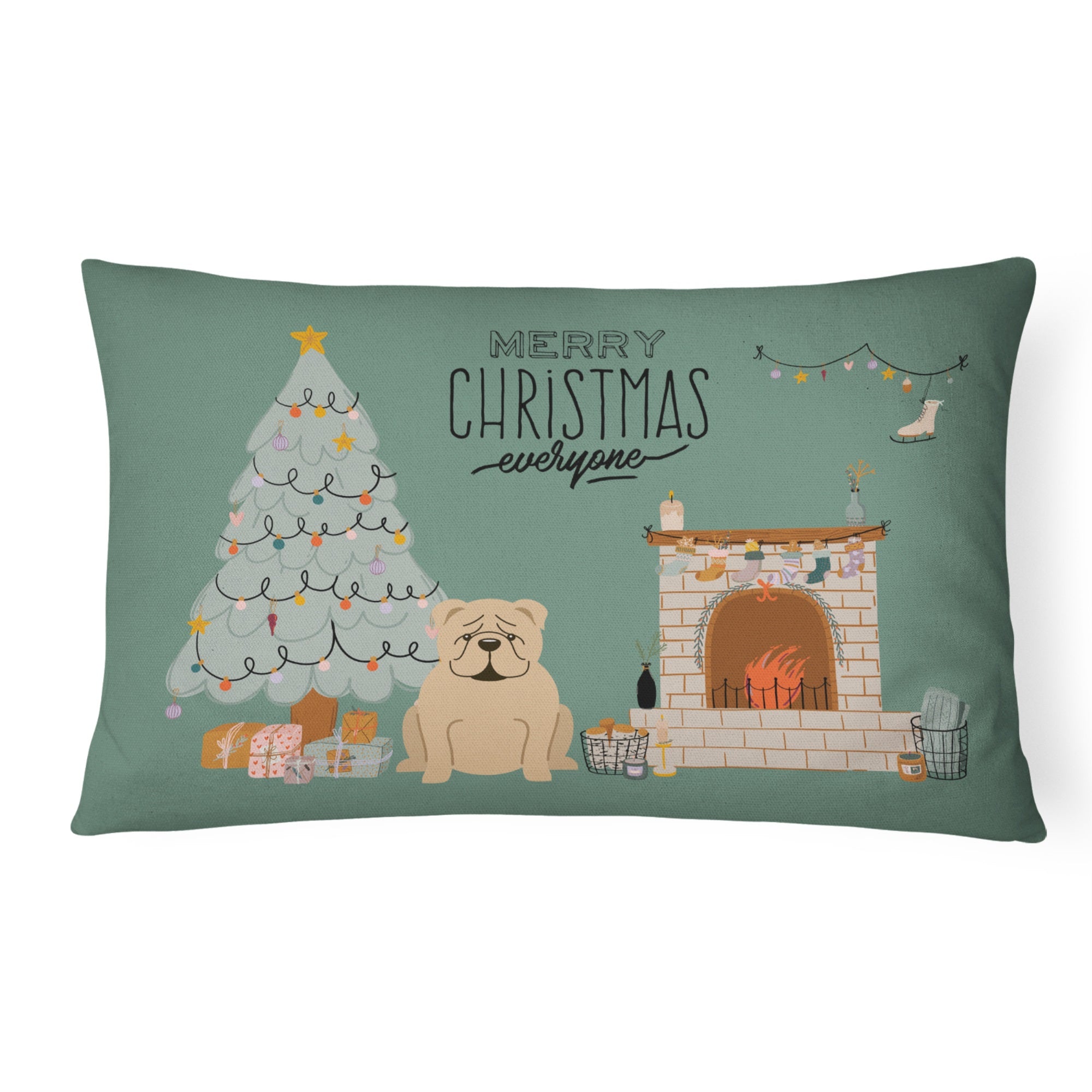 Fawn English Bulldog Christmas Everyone Canvas Fabric Decorative Pillow