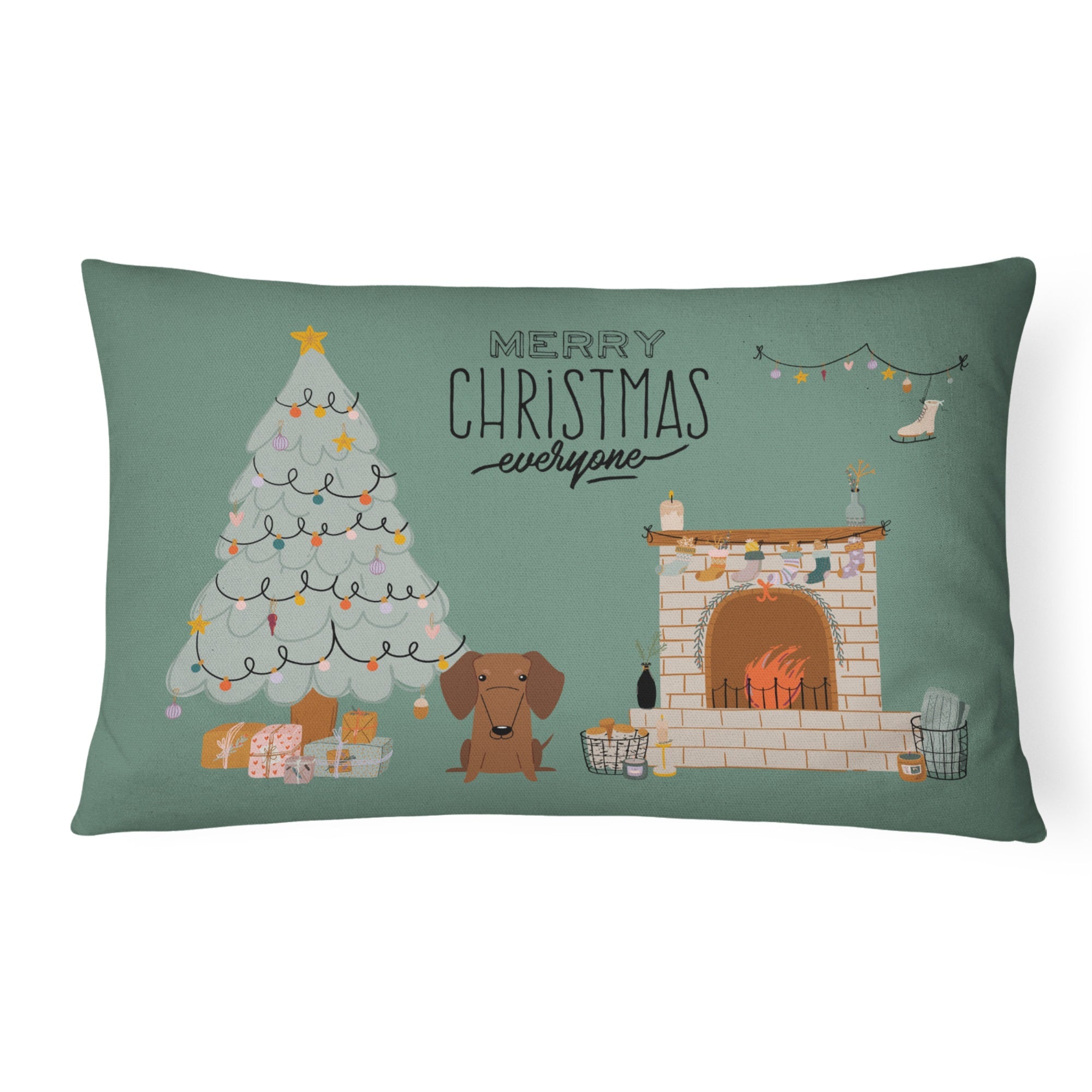Red Brown Dachshund Christmas Everyone Canvas Fabric Decorative Pillow