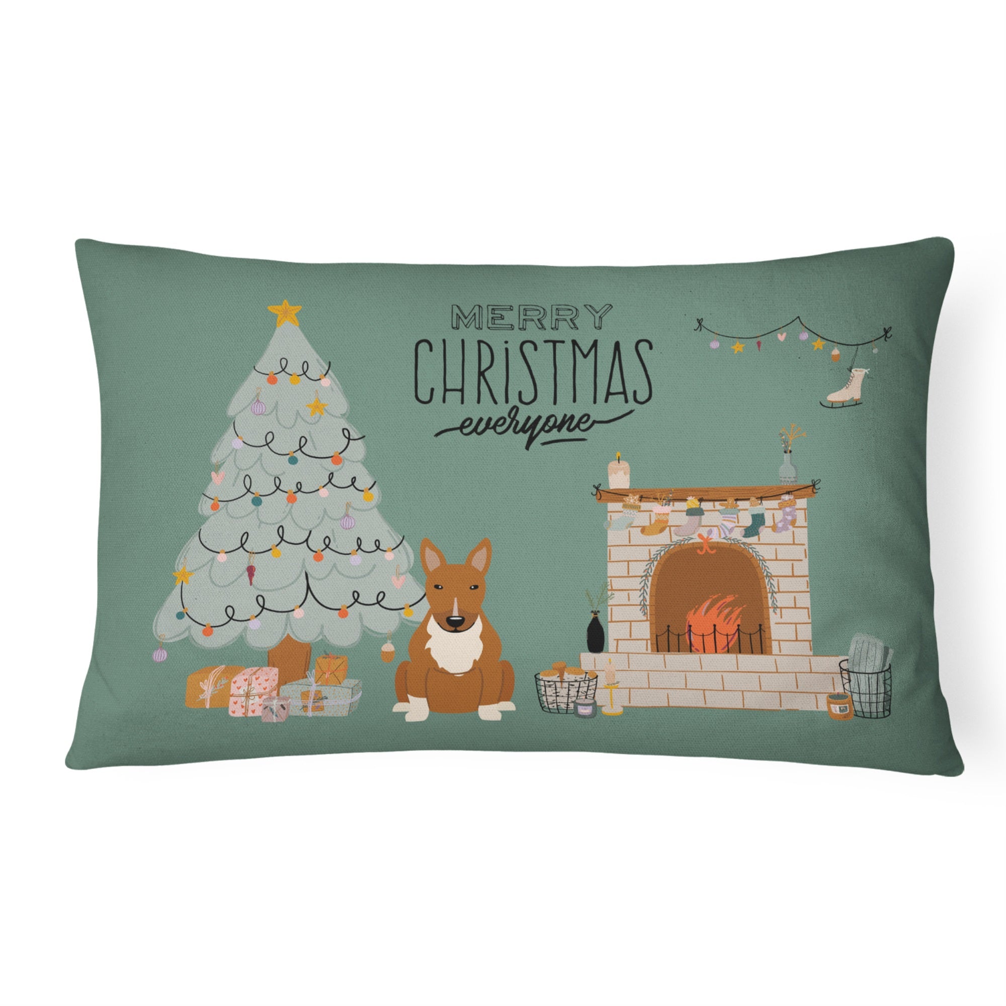 Red Bull Terrier Christmas Everyone Canvas Fabric Decorative Pillow