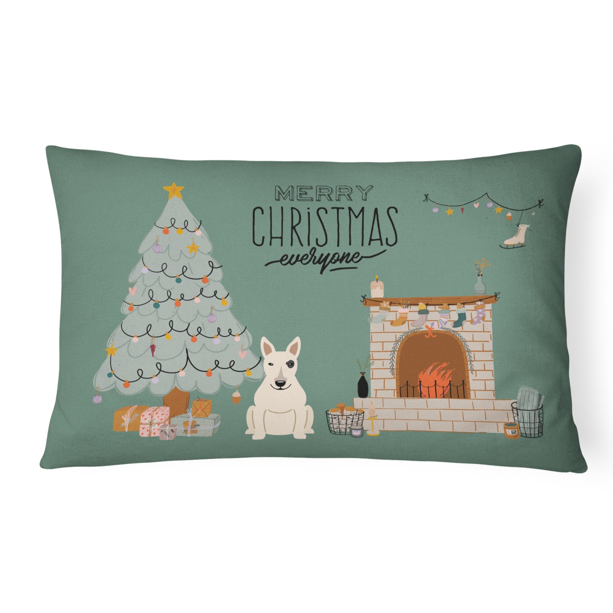 White Bull Terrier Christmas Everyone Canvas Fabric Decorative Pillow