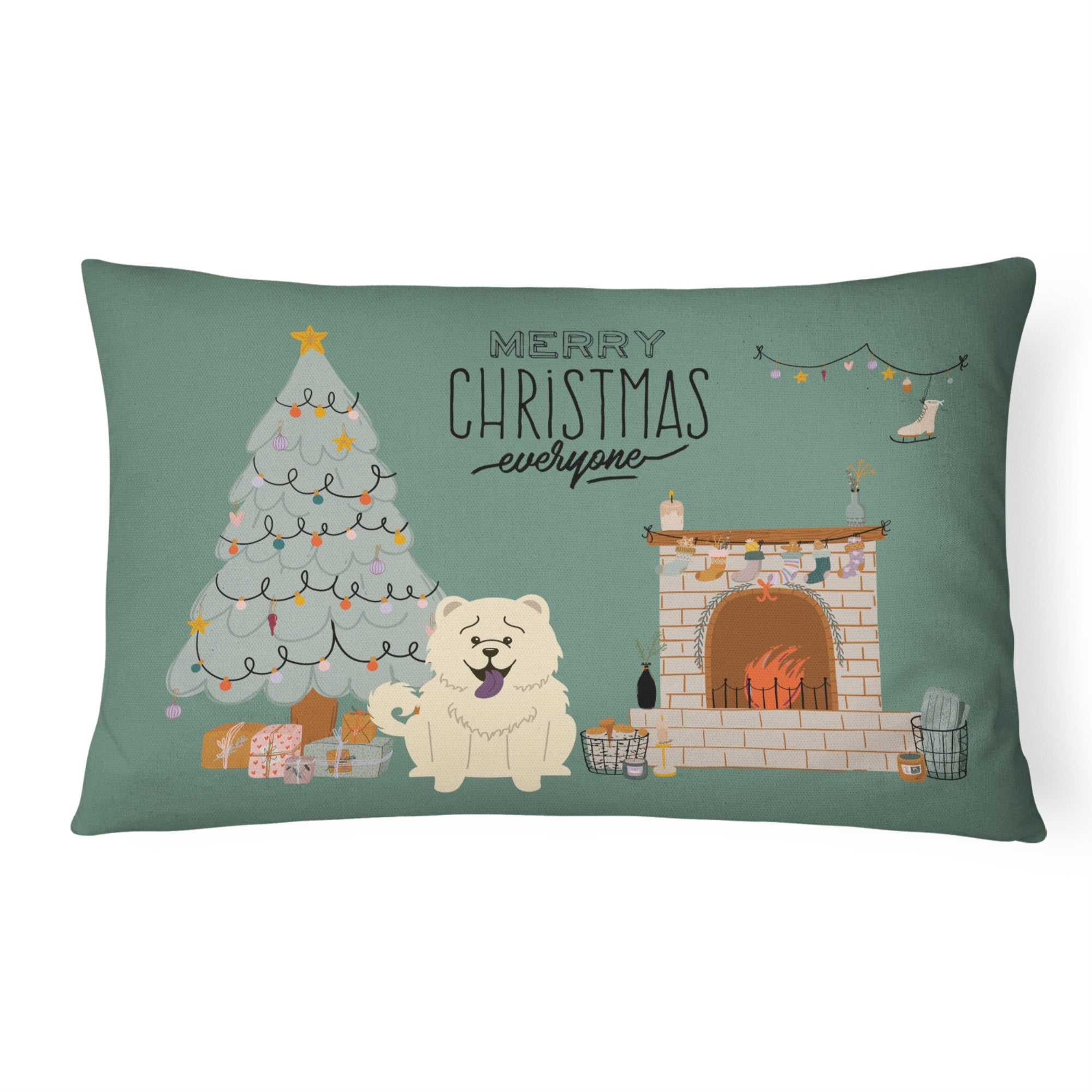 White Chow Chow Christmas Everyone Canvas Fabric Decorative Pillow