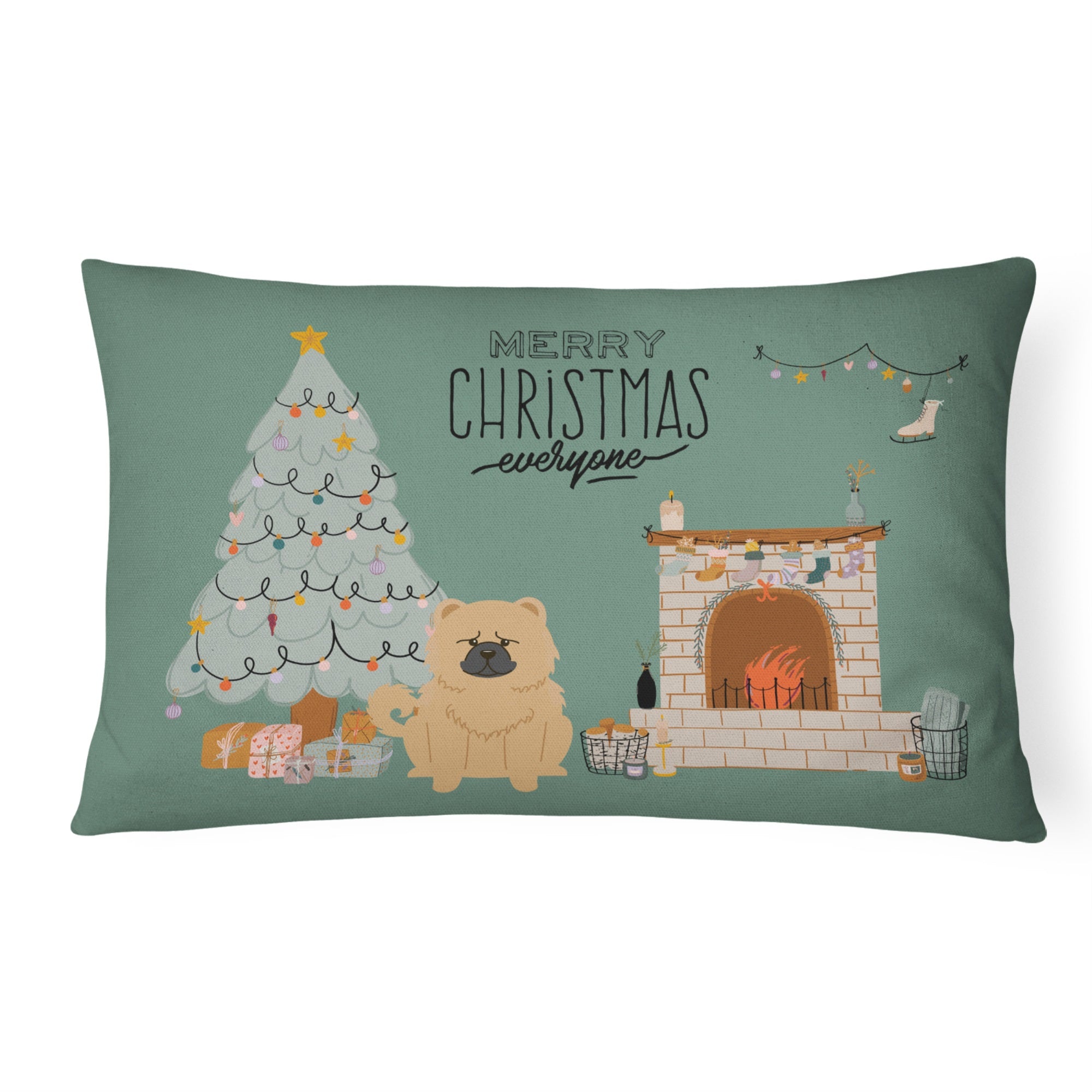 Cream Chow Chow Christmas Everyone Canvas Fabric Decorative Pillow