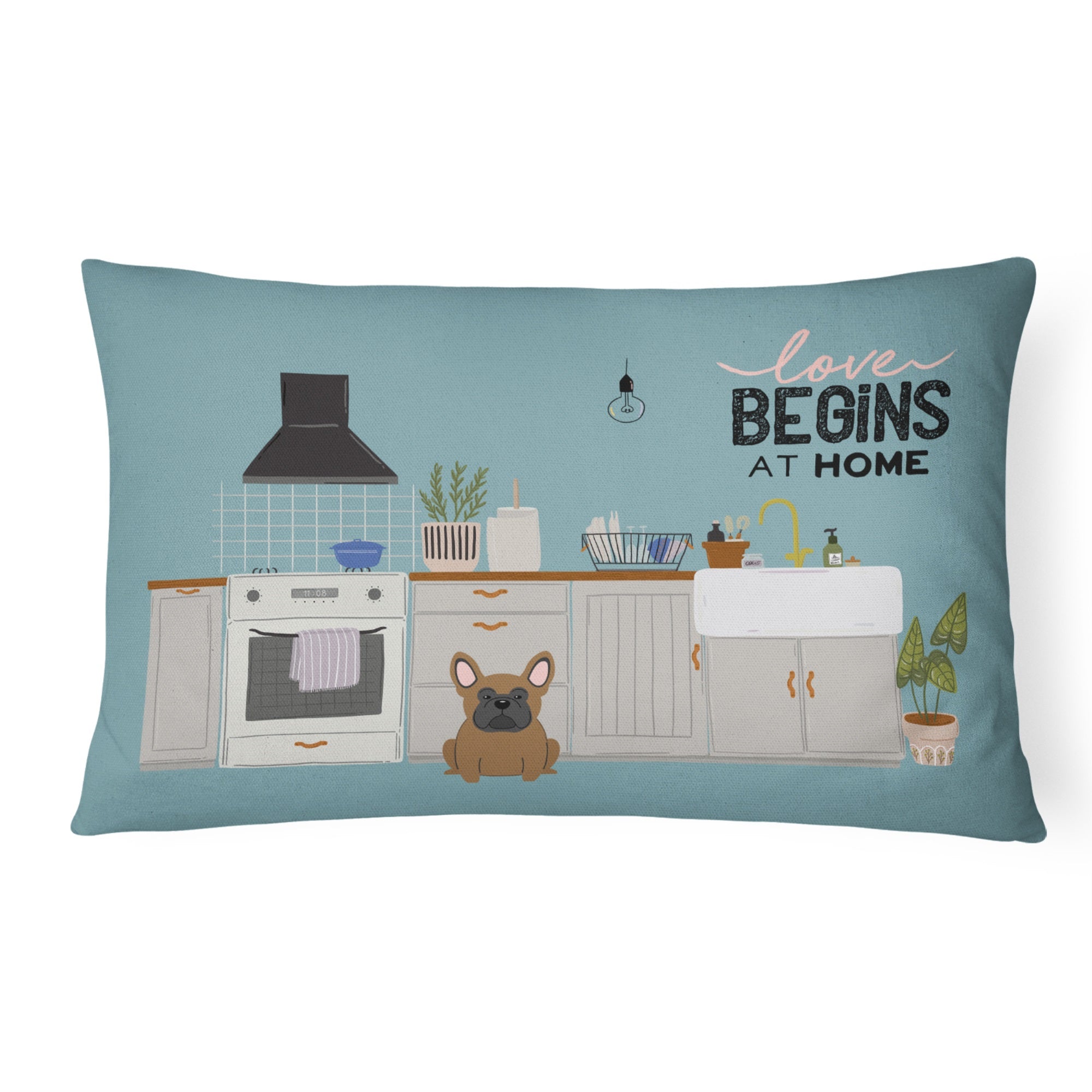 Brown French Bulldog Kitchen Scene Canvas Fabric Decorative Pillow