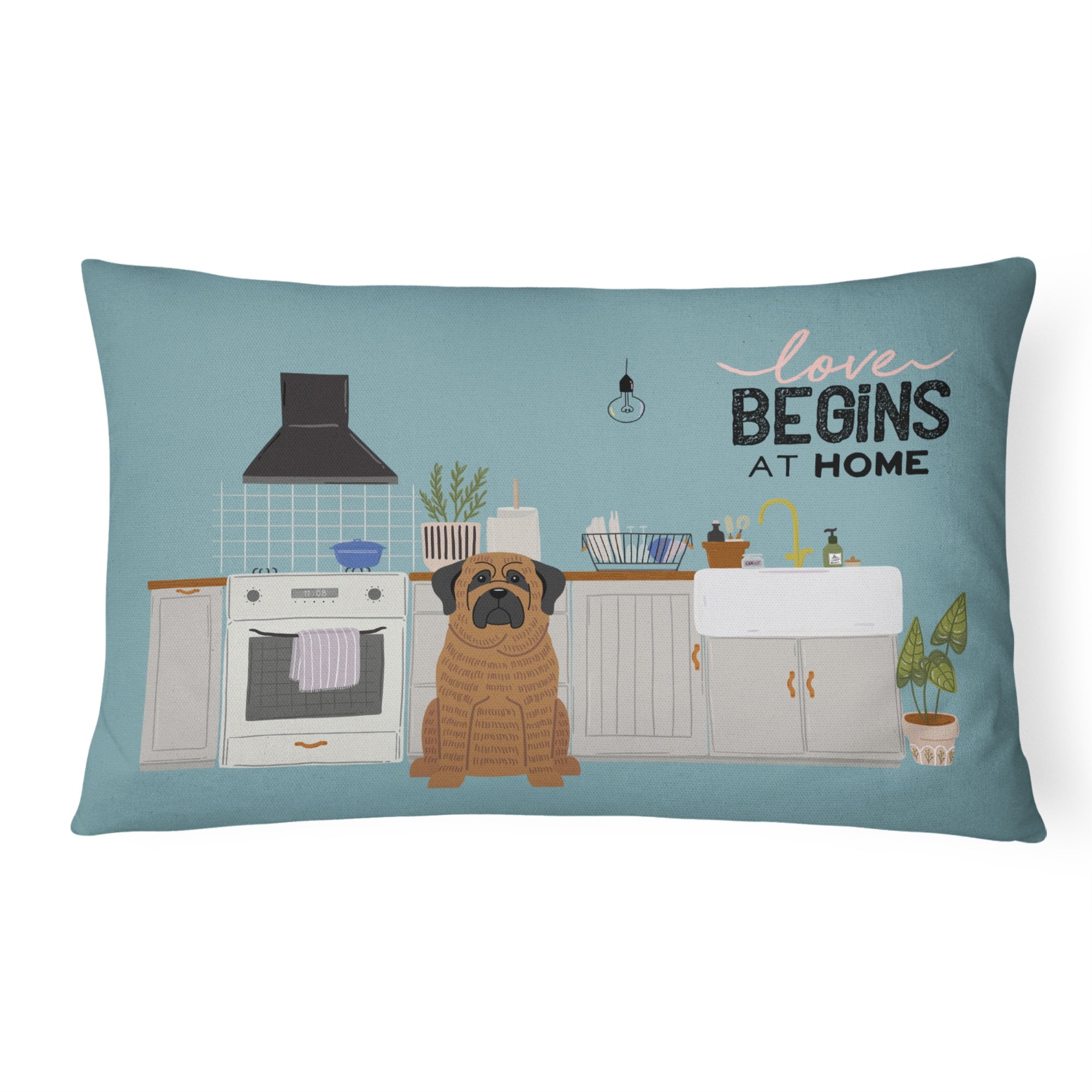Brindle Mastiff Kitchen Scene Canvas Fabric Decorative Pillow