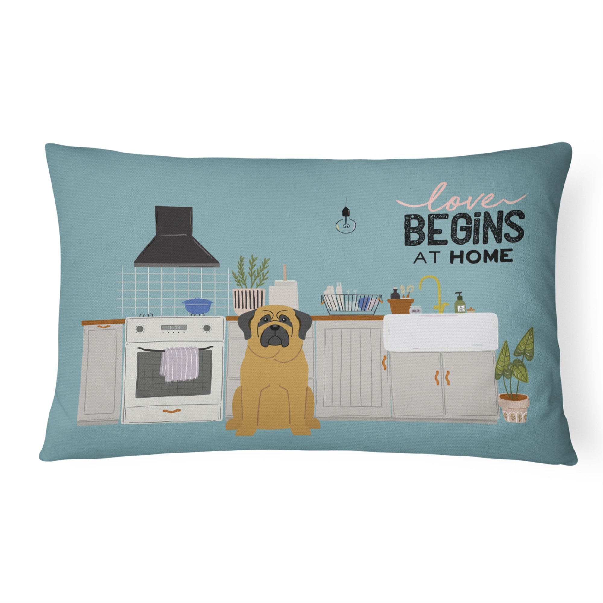 Mastiff Kitchen Scene Canvas Fabric Decorative Pillow