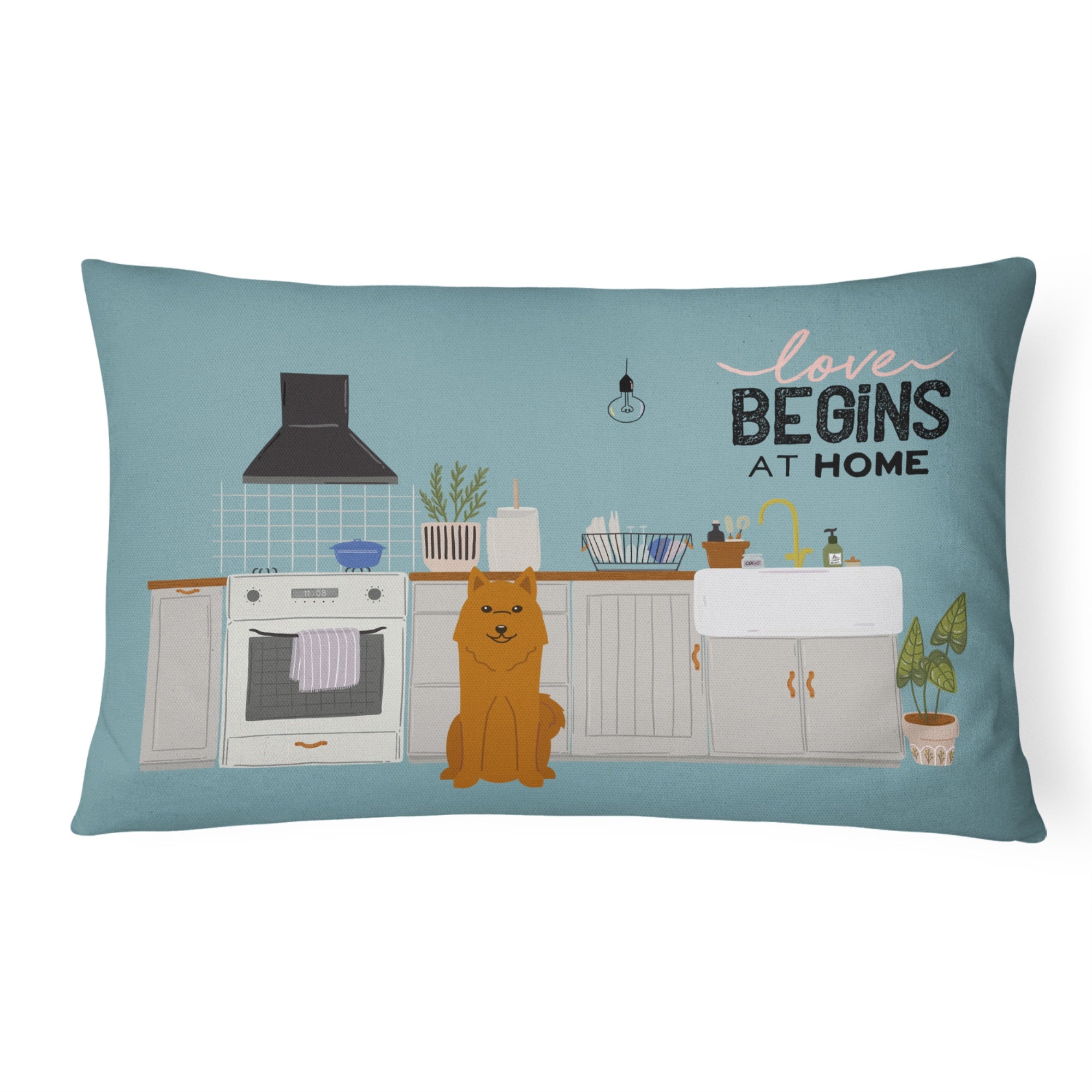 Karelian Bear Dog Kitchen Scene Canvas Fabric Decorative Pillow
