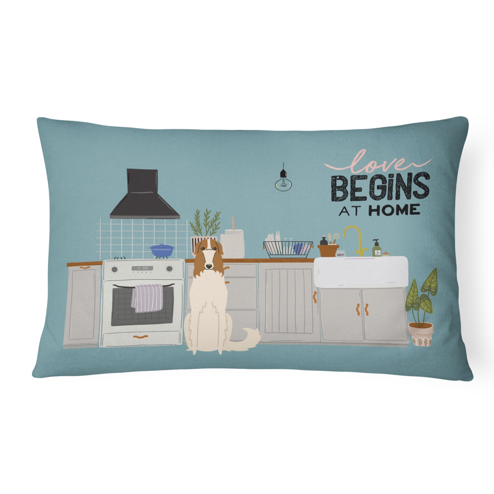 Borzoi Kitchen Scene Canvas Fabric Decorative Pillow