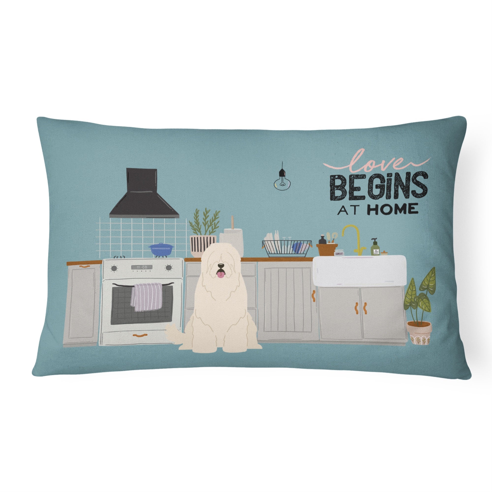 South Russian Sheepdog Kitchen Scene Canvas Fabric Decorative Pillow