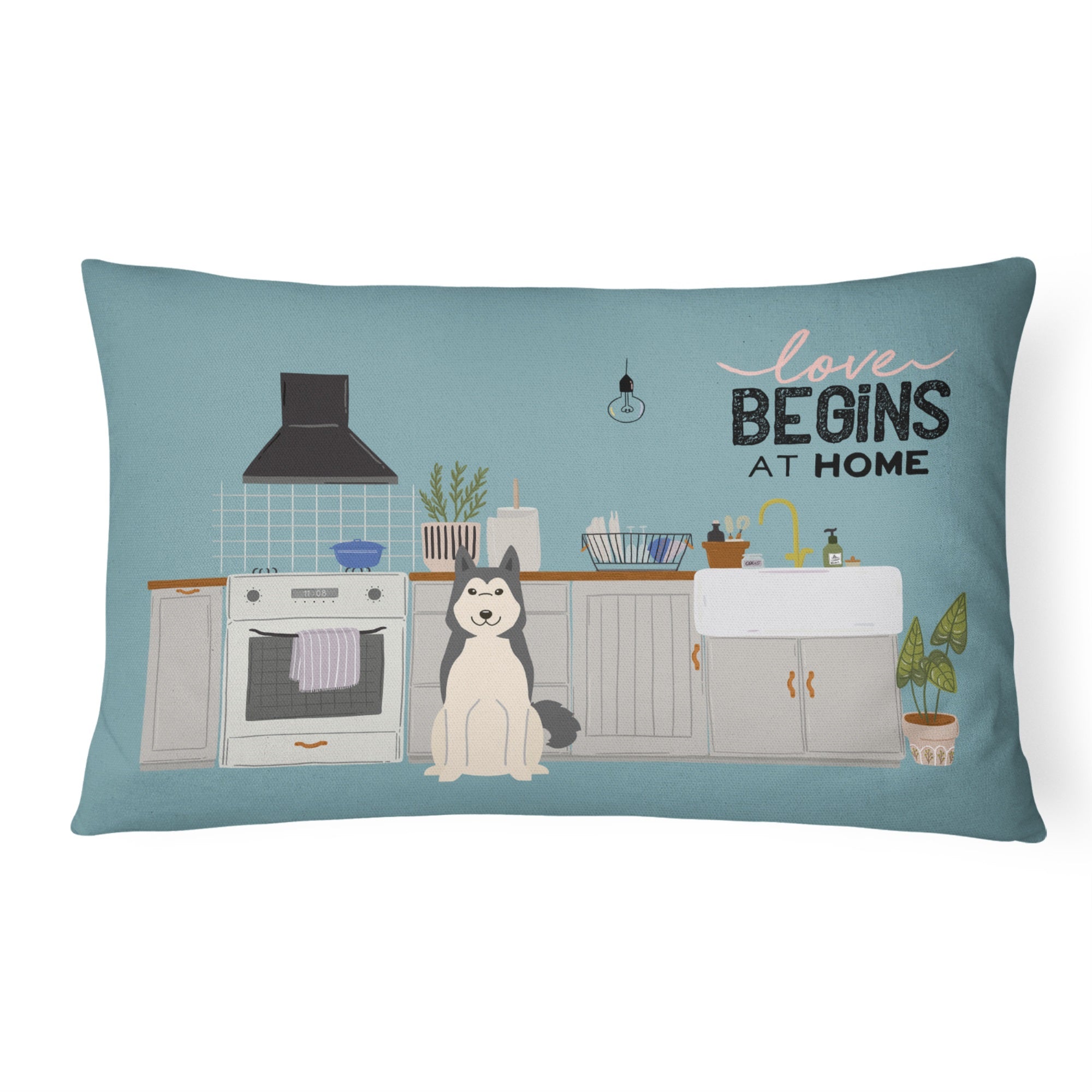 West Siberian Laika Spitz Kitchen Scene Canvas Fabric Decorative Pillow