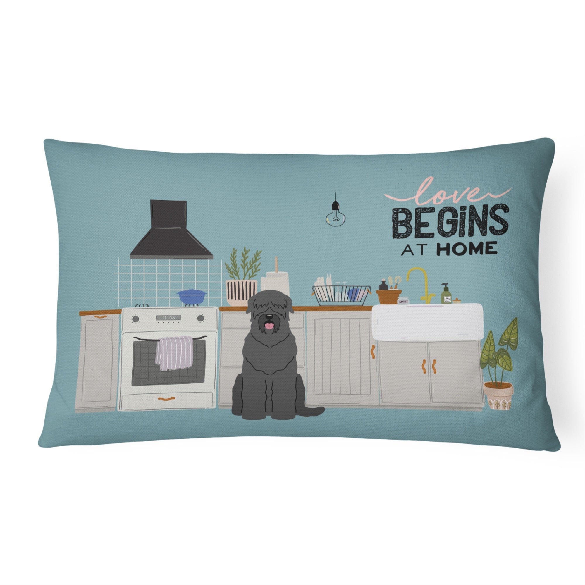 Black Russian Terrier Kitchen Scene Canvas Fabric Decorative Pillow