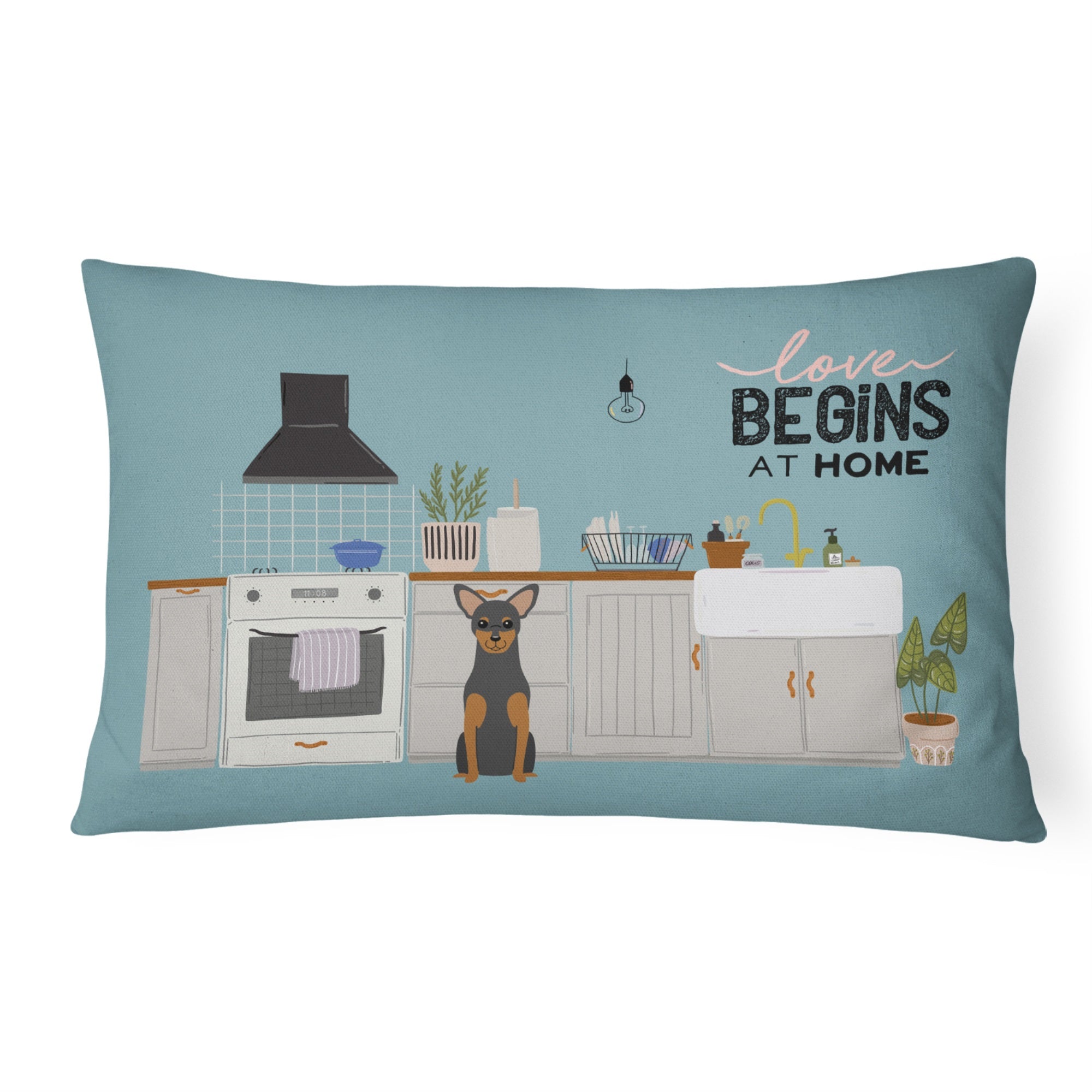 Manchester Terrier Kitchen Scene Canvas Fabric Decorative Pillow