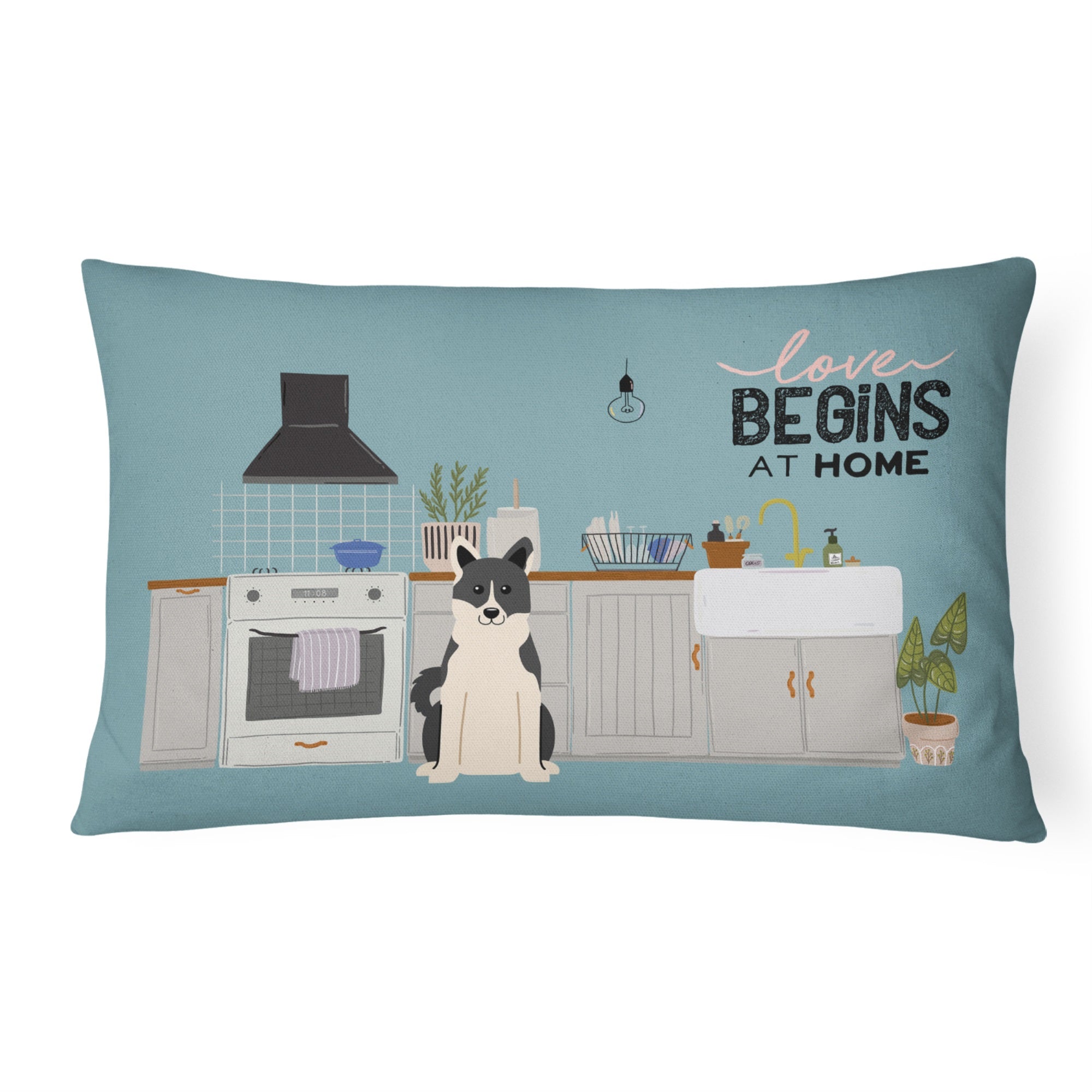Russo-European Laika Spitz Kitchen Scene Canvas Fabric Decorative Pillow