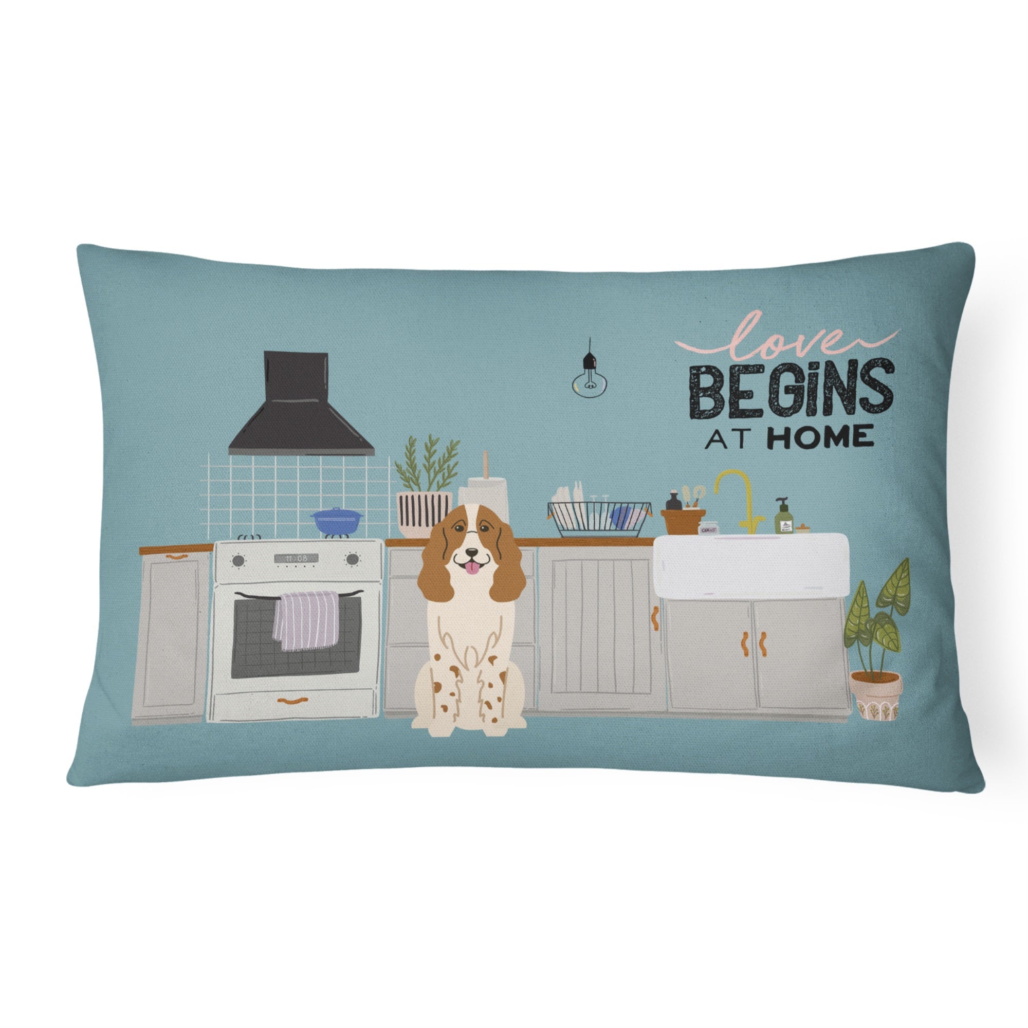 Russian Spaniel Kitchen Scene Canvas Fabric Decorative Pillow