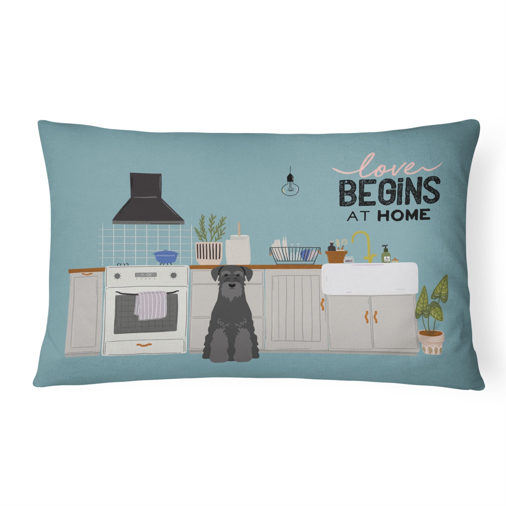 Black Standard Schnauzer Kitchen Scene Canvas Fabric Decorative Pillow