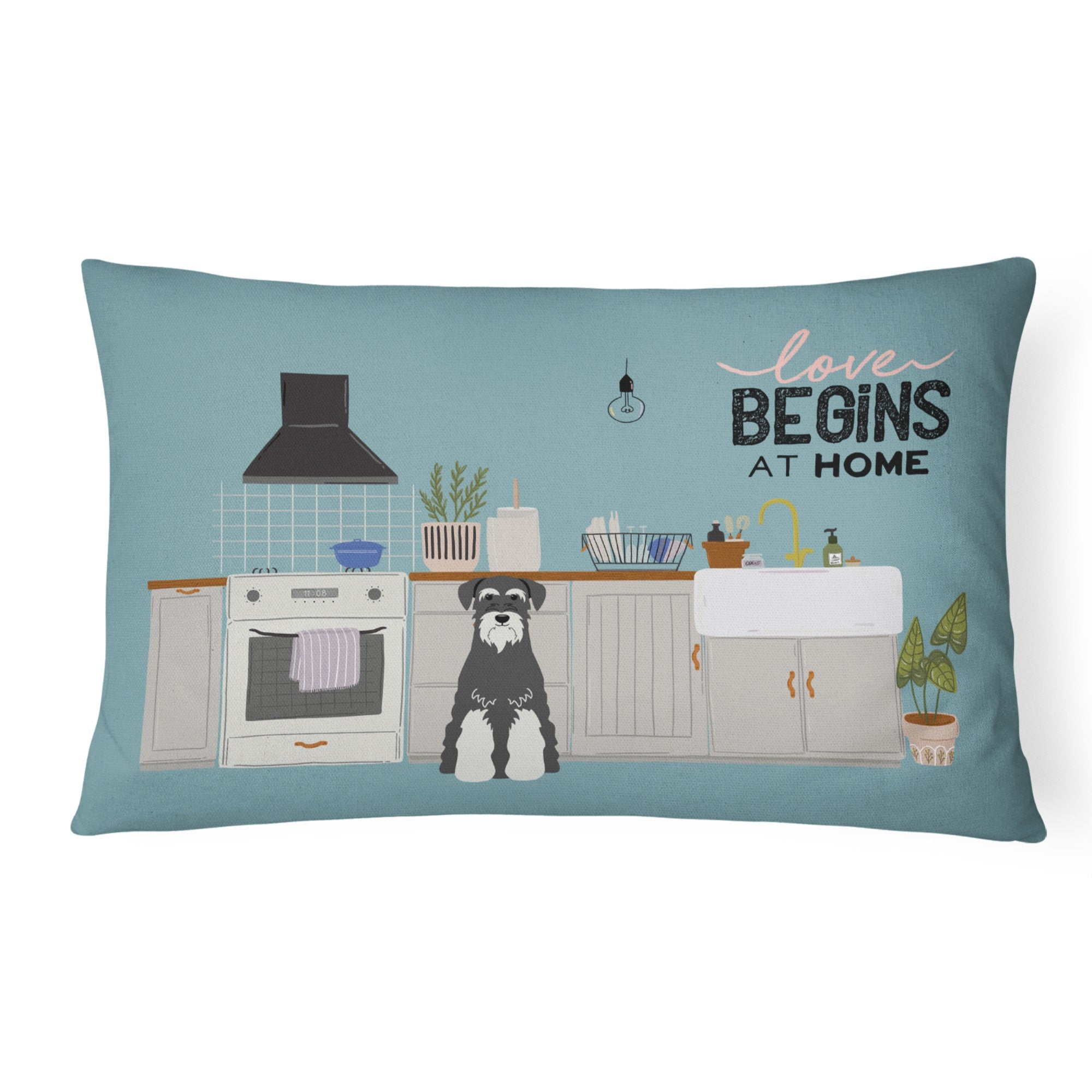 Salt And Pepper Standard Schnauzer Kitchen Scene Canvas Fabric Decorative Pillow