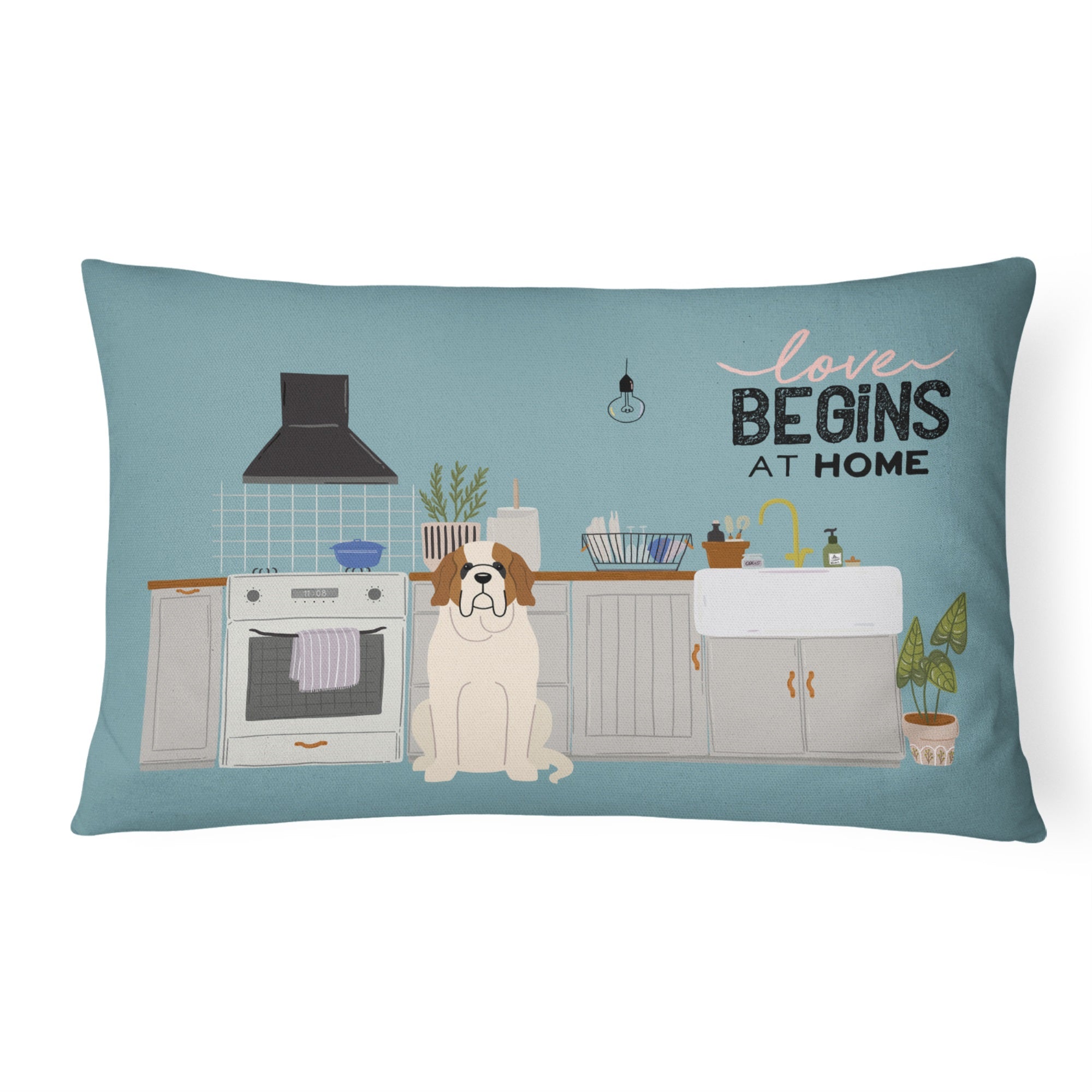 Saint Bernard Kitchen Scene Canvas Fabric Decorative Pillow