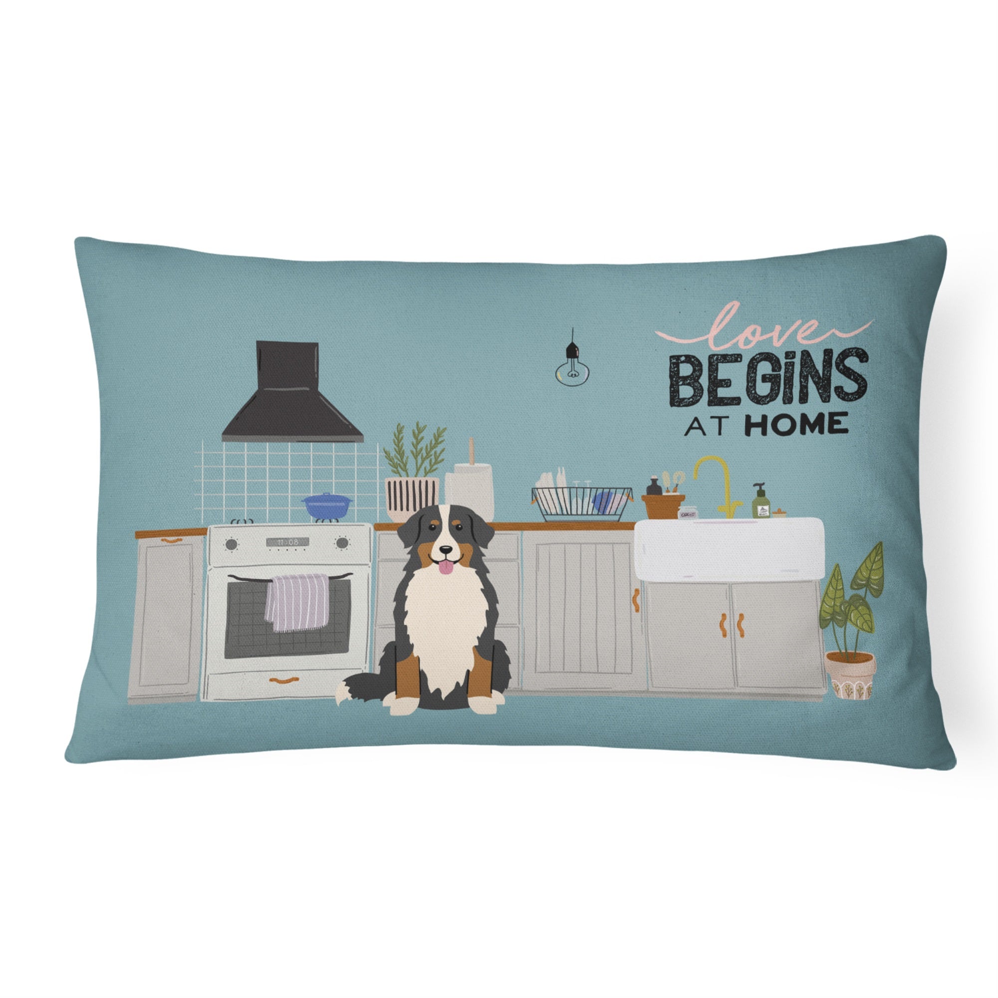 Bernese Mountain Dog Kitchen Scene Canvas Fabric Decorative Pillow