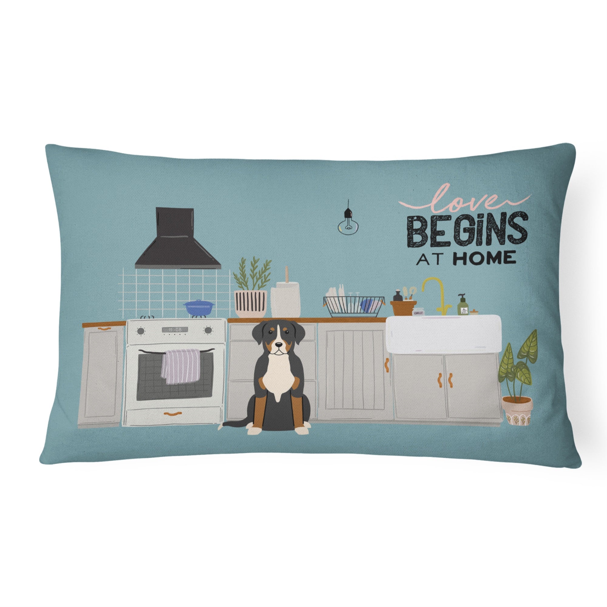 Greater Swiss Mountain Dog Kitchen Scene Canvas Fabric Decorative Pillow