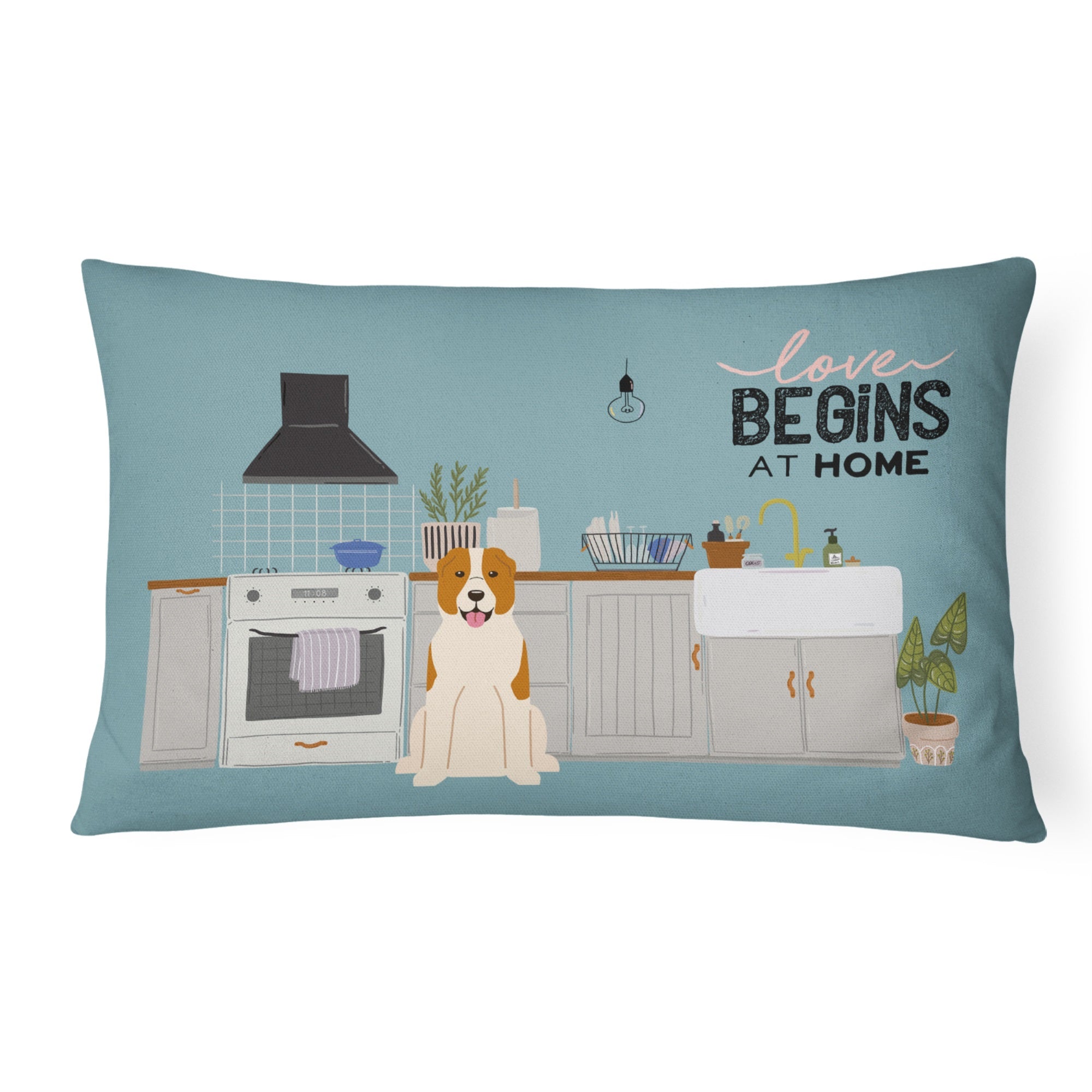 Central Asian Shepherd Dog Kitchen Scene Canvas Fabric Decorative Pillow