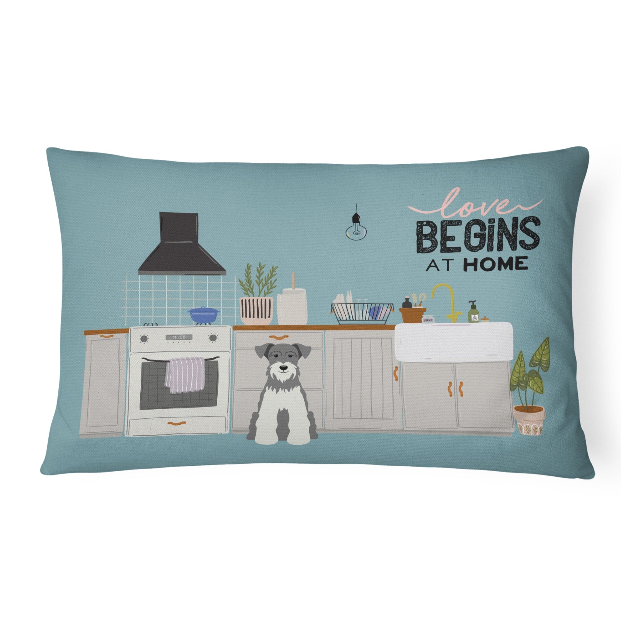 Salt And Pepper Miniature Schnauzer Kitchen Scene Canvas Fabric Decorative Pillow