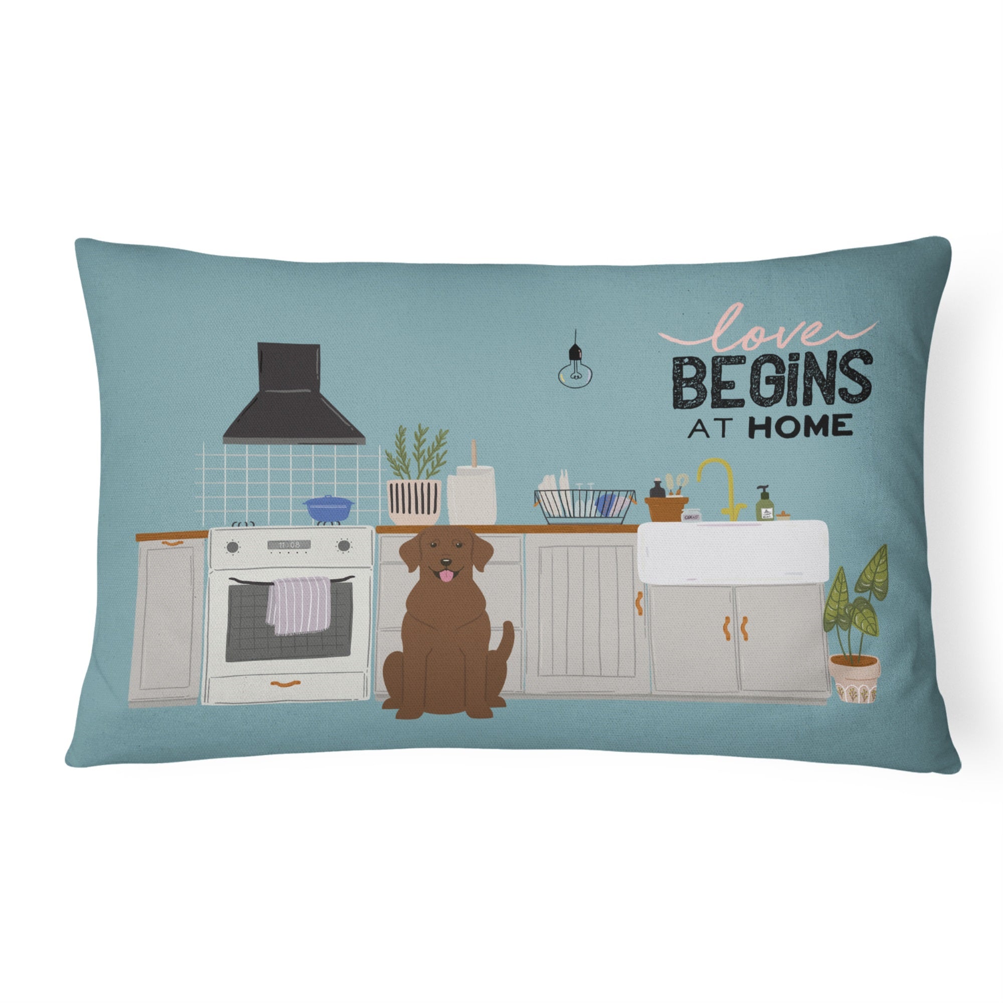 Chocolate Labrador Kitchen Scene Canvas Fabric Decorative Pillow