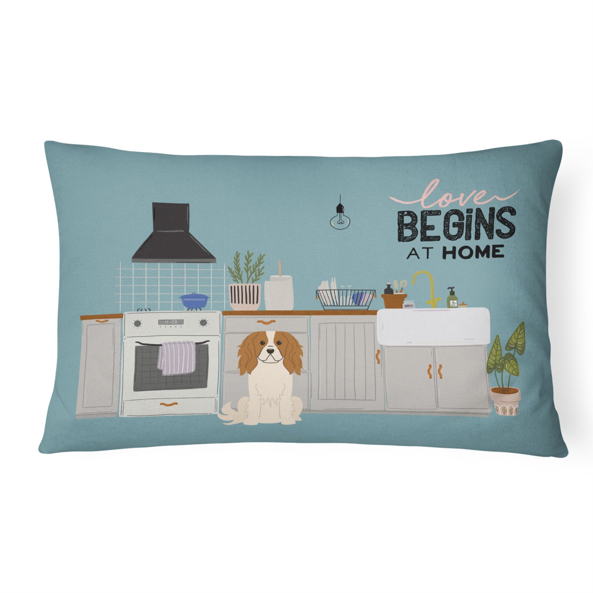 Cavalier Spaniel Kitchen Scene Canvas Fabric Decorative Pillow
