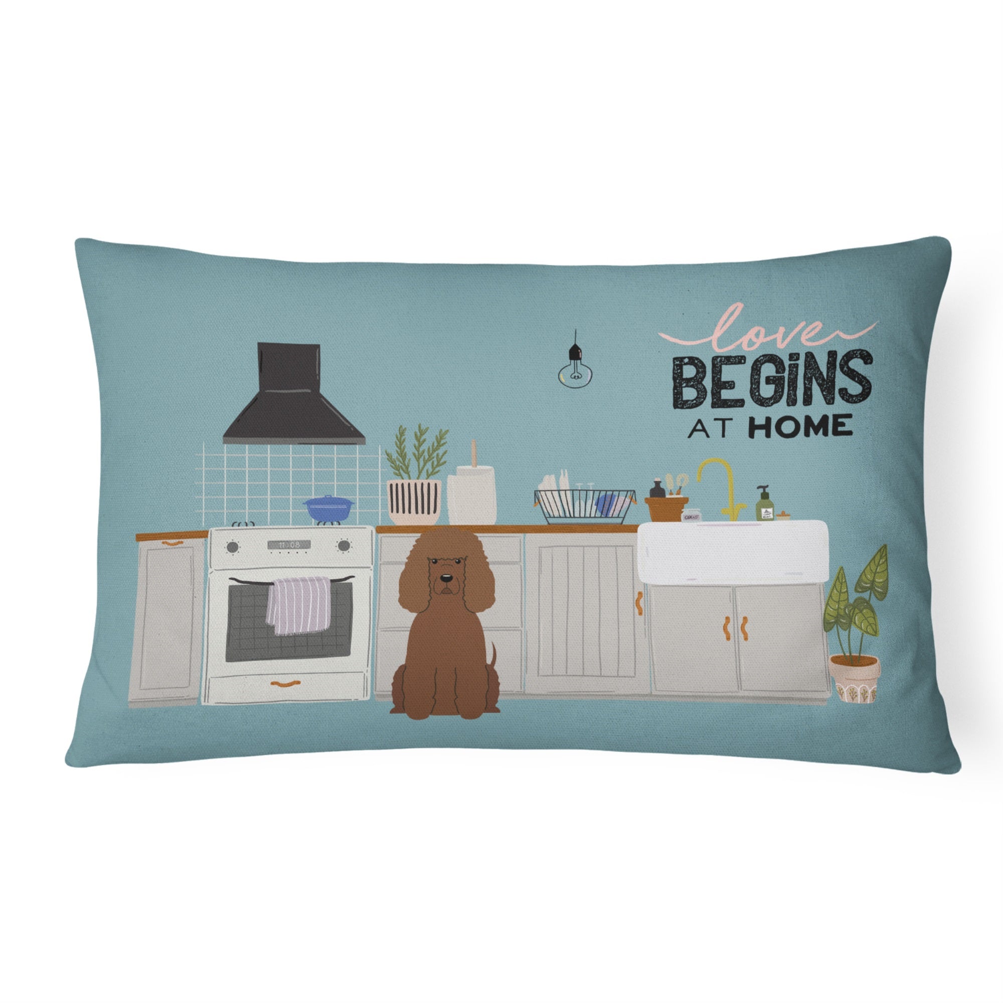 Irish Water Spaniel Kitchen Scene Canvas Fabric Decorative Pillow