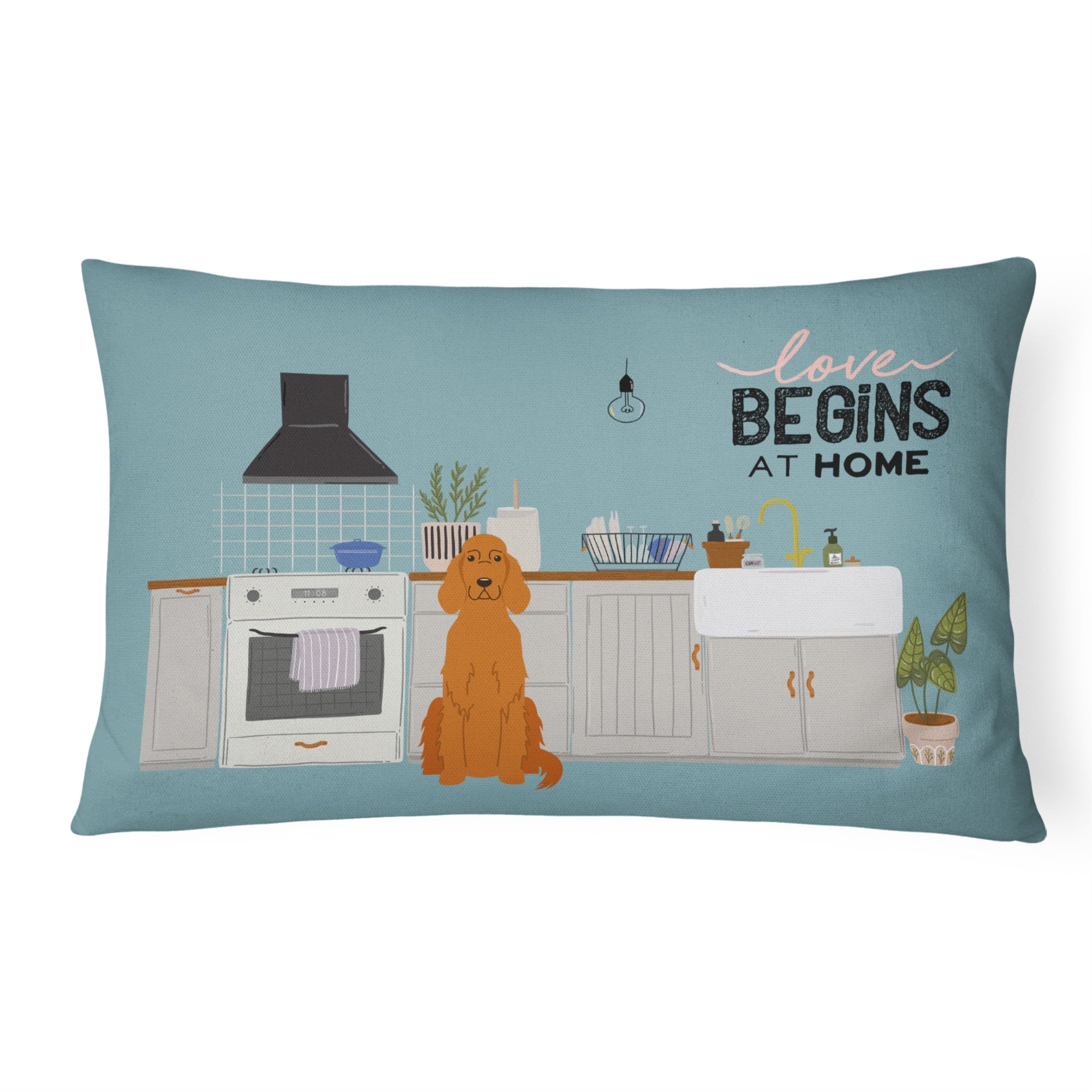 Irish Setter Kitchen Scene Canvas Fabric Decorative Pillow