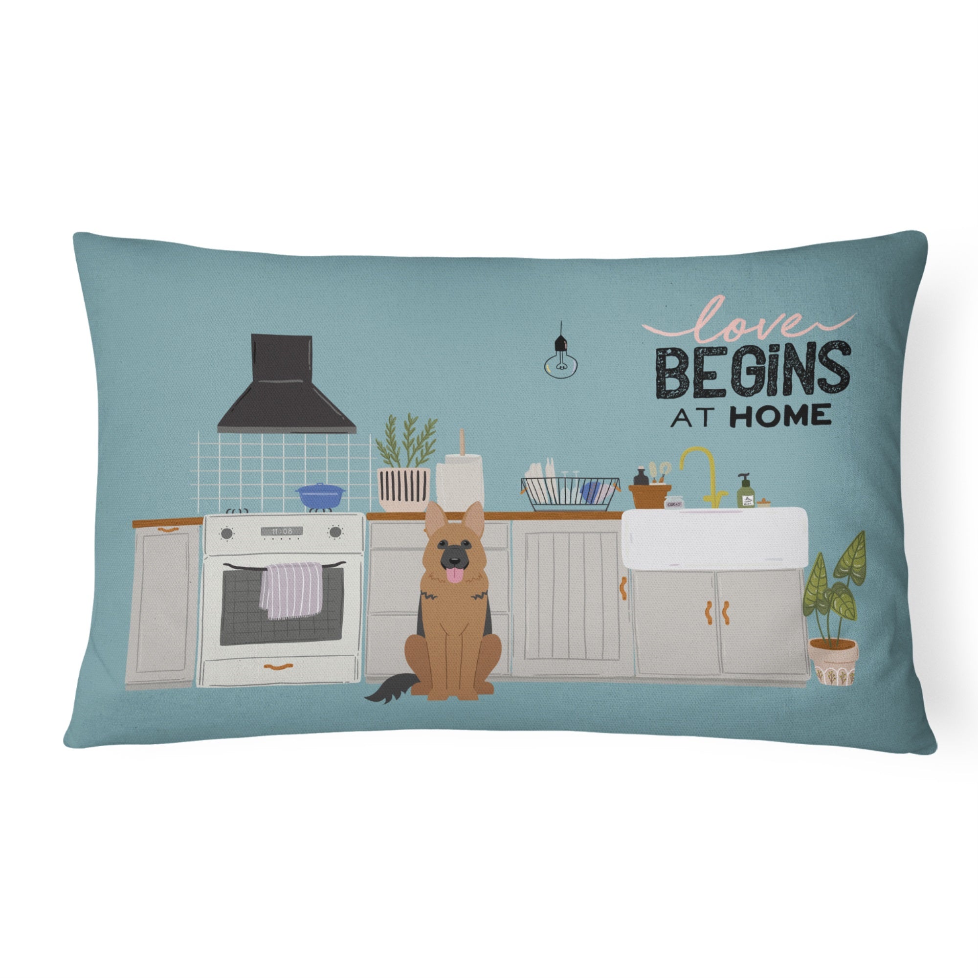 German Shepherd Kitchen Scene Canvas Fabric Decorative Pillow