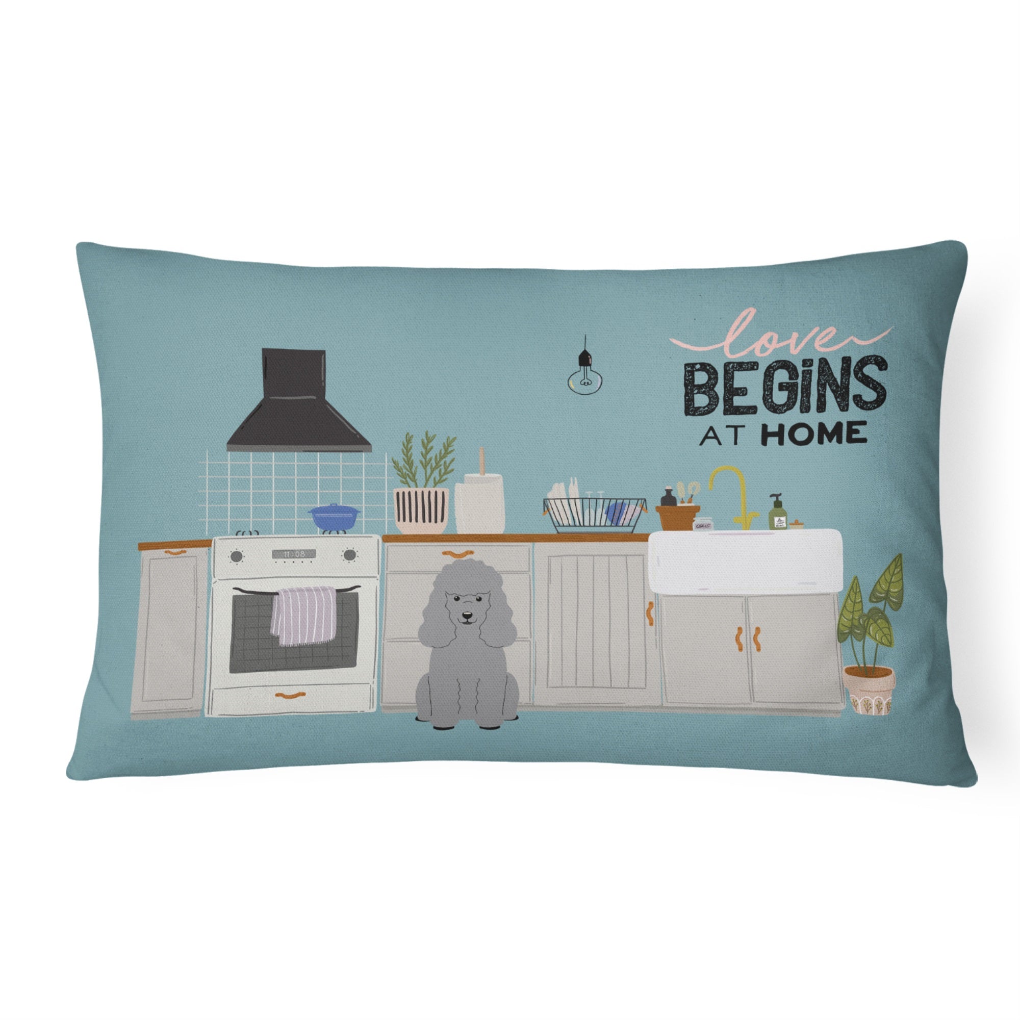 Silver Poodle Kitchen Scene Canvas Fabric Decorative Pillow