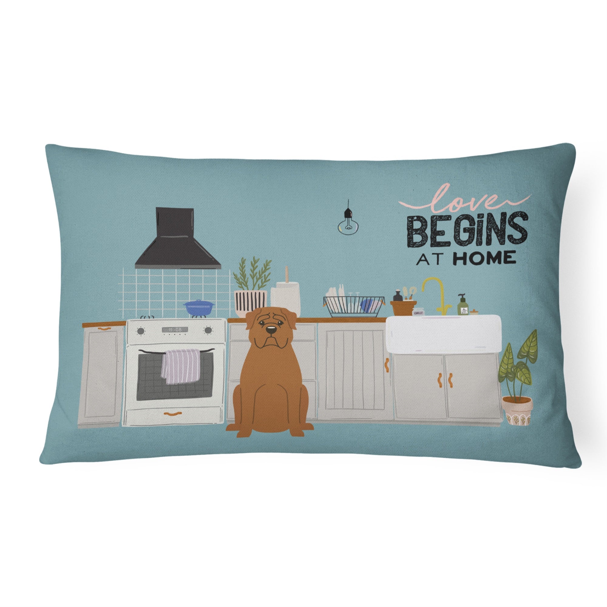 Dogue De Bourdeaux Kitchen Scene Canvas Fabric Decorative Pillow