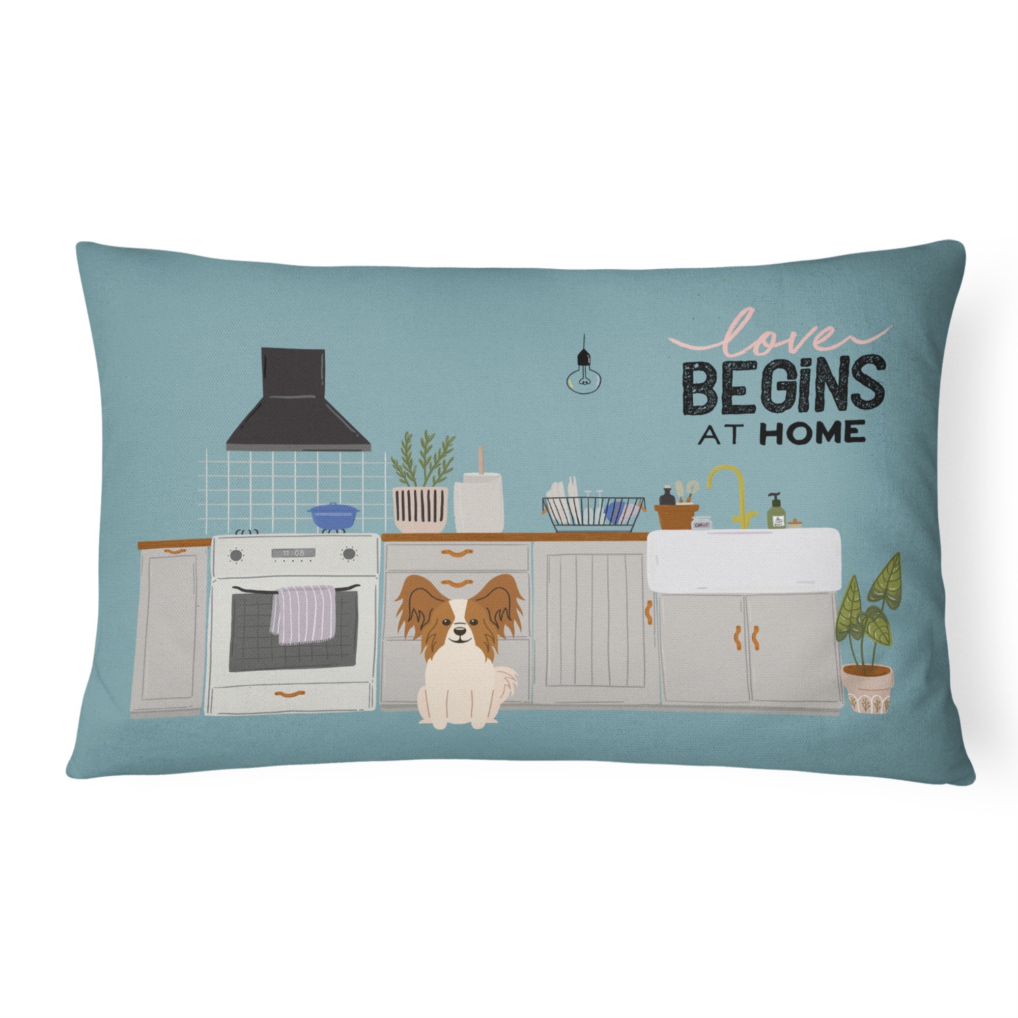 Red White Papillon Kitchen Scene Canvas Fabric Decorative Pillow
