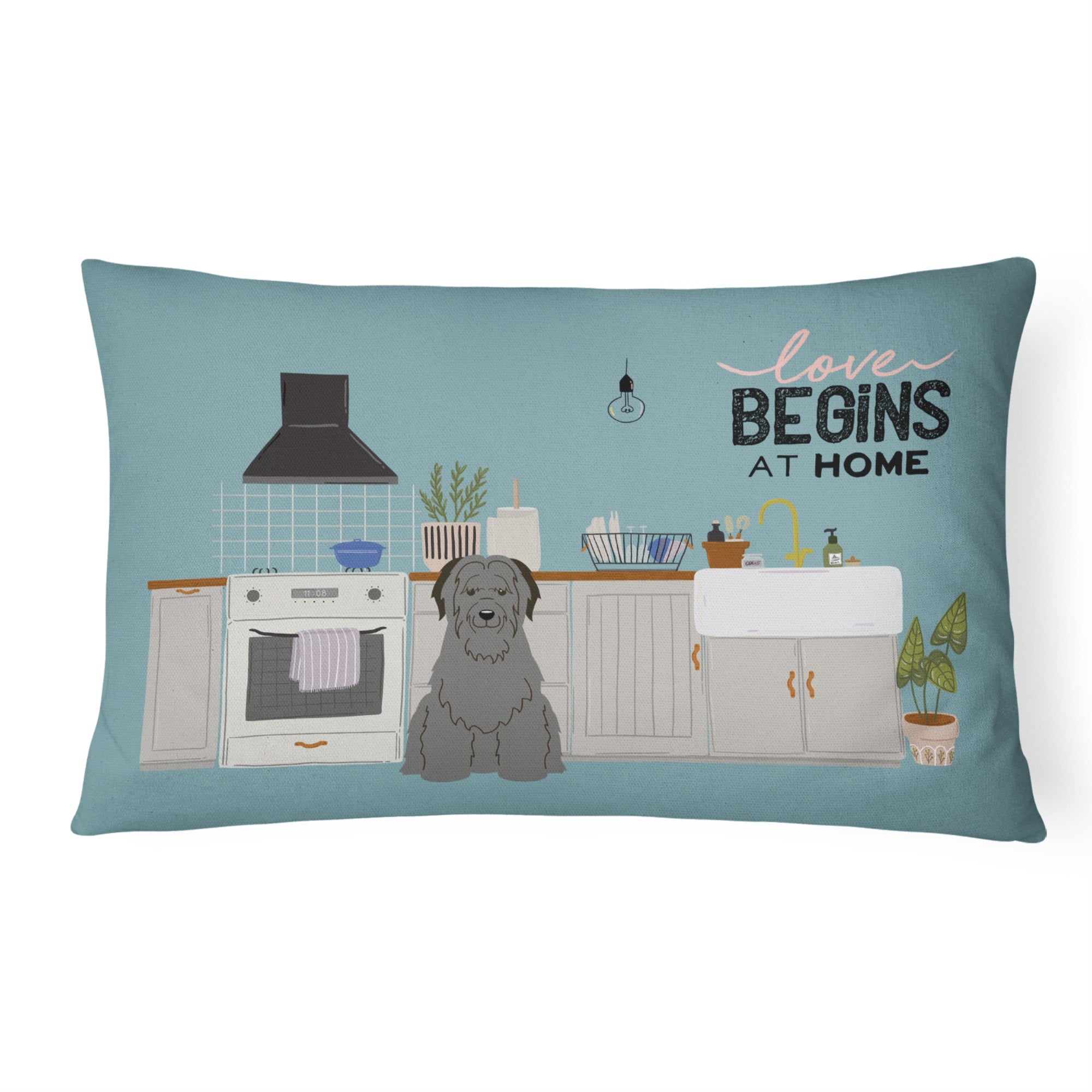 Black Briard Kitchen Scene Canvas Fabric Decorative Pillow