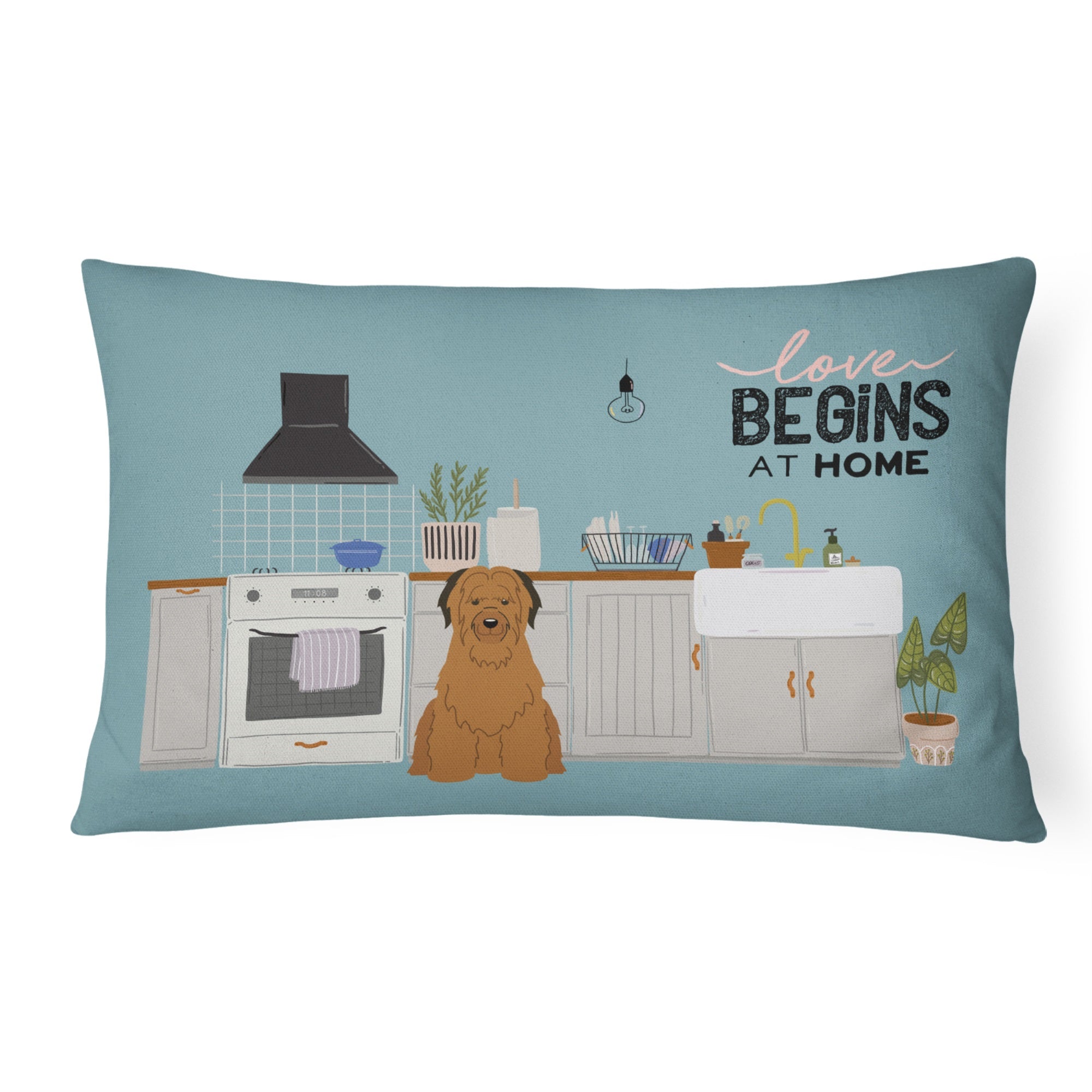 Brown Briard Kitchen Scene Canvas Fabric Decorative Pillow