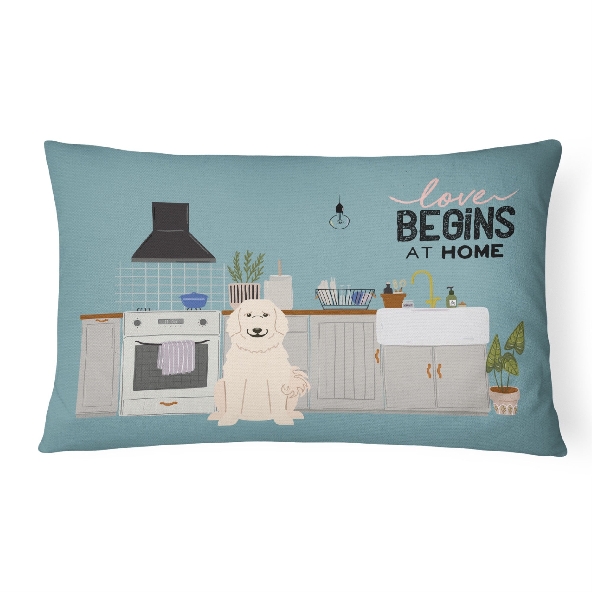 Great Pyrenese Kitchen Scene Canvas Fabric Decorative Pillow