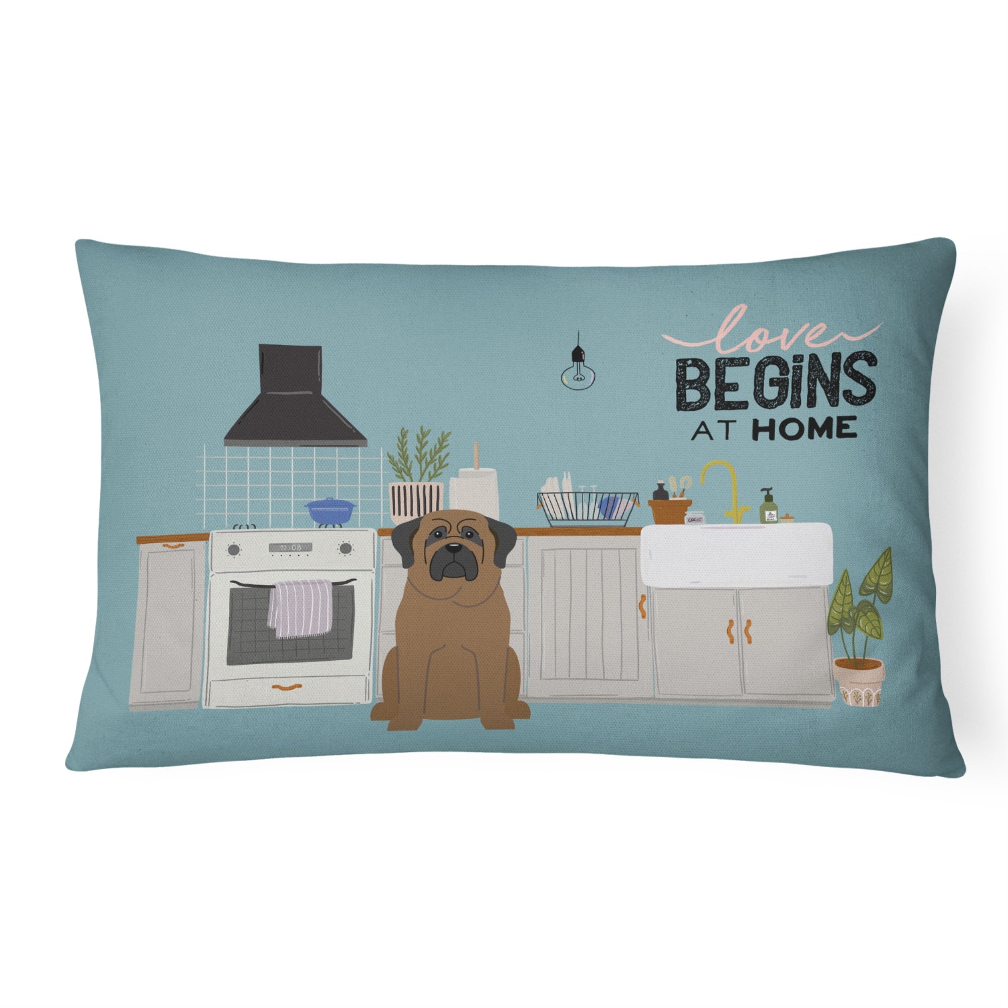 Bullmastiff Kitchen Scene Canvas Fabric Decorative Pillow