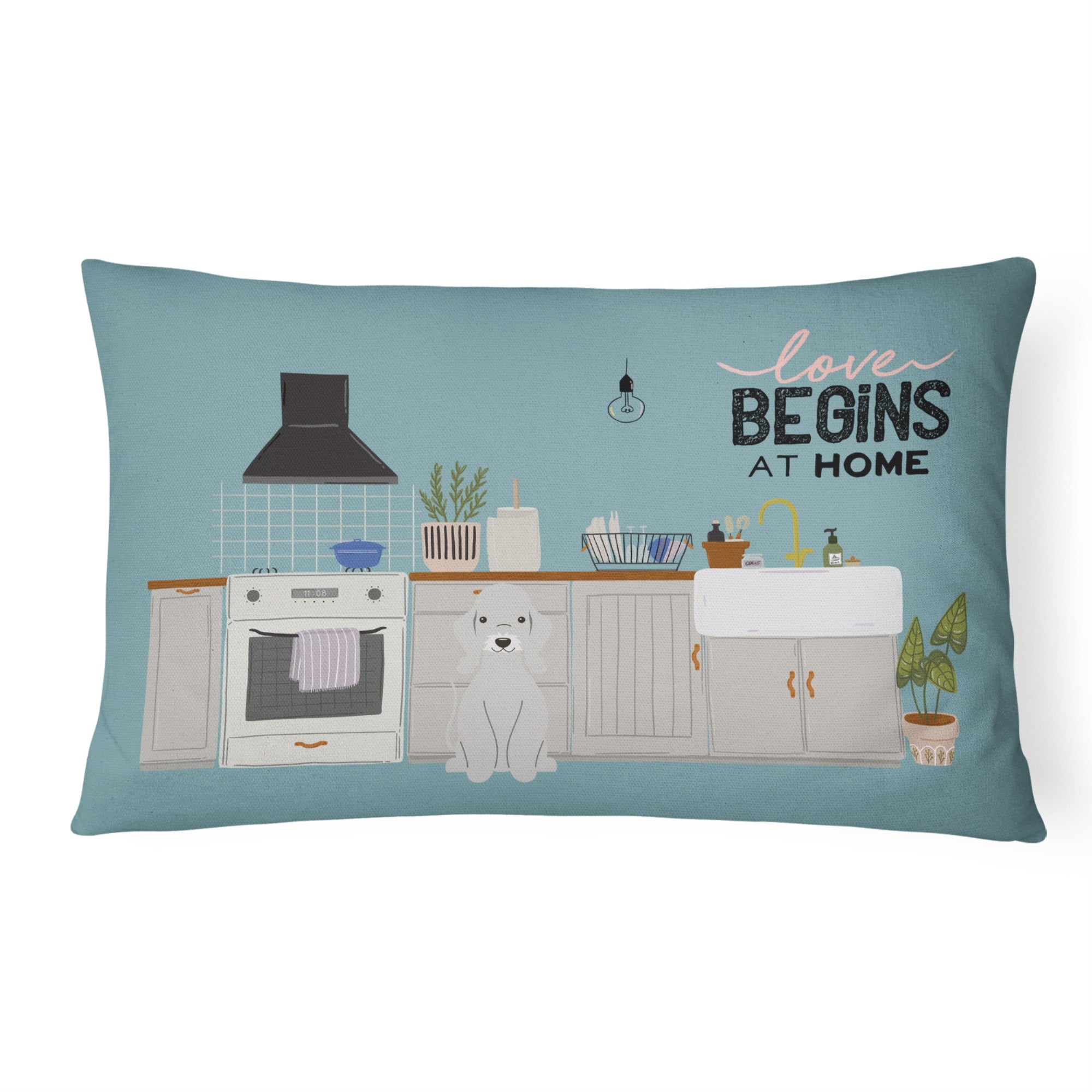 Blue Bedlington Terrier Kitchen Scene Canvas Fabric Decorative Pillow