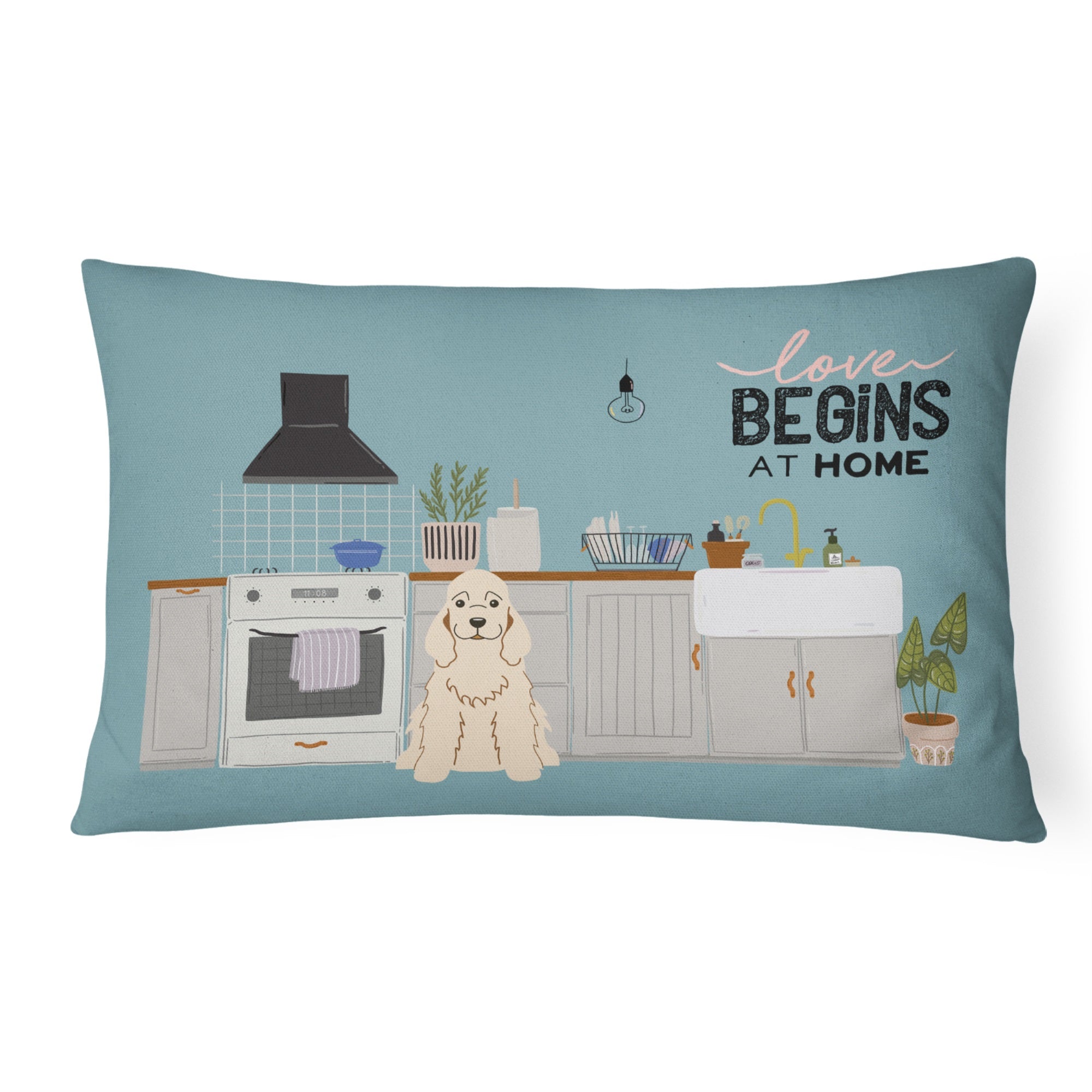 Buff Cocker Spaniel Kitchen Scene Canvas Fabric Decorative Pillow