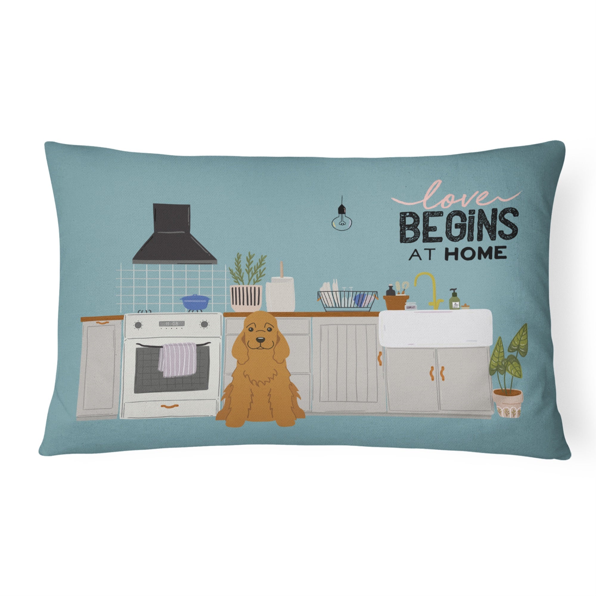 Red Cocker Spaniel Kitchen Scene Canvas Fabric Decorative Pillow