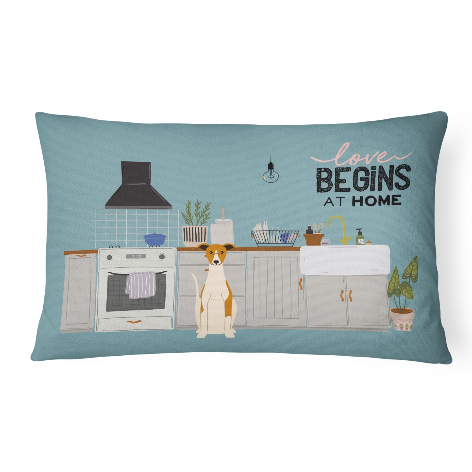 Whippet Kitchen Scene Canvas Fabric Decorative Pillow