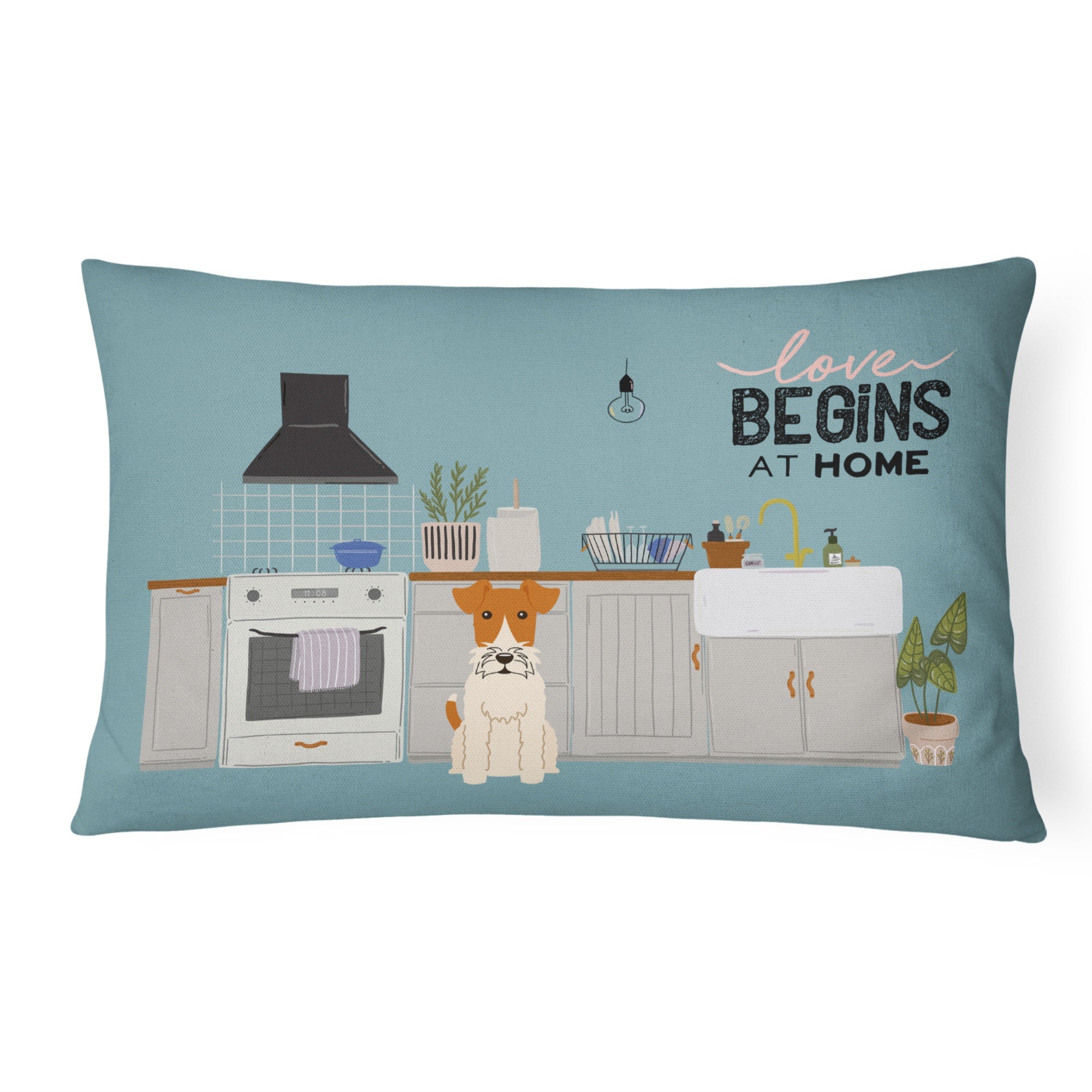 Wire Fox Terrier Kitchen Scene Canvas Fabric Decorative Pillow